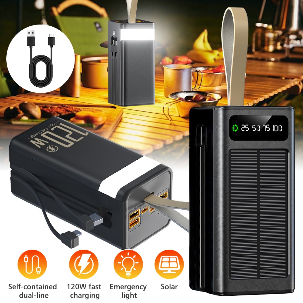 120W 70000mAh Solar Power Bank Large Capacity LED External Battery Fast Charging