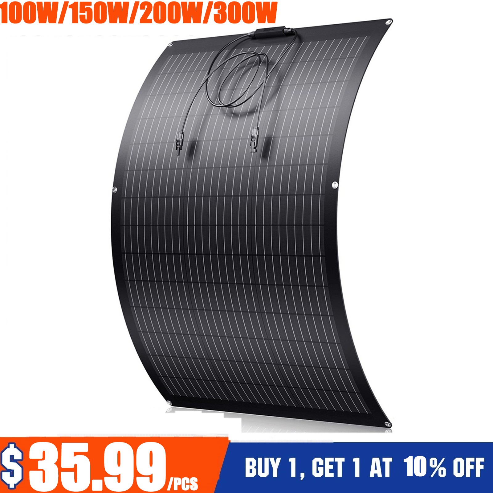 100W 150W 300W Flexible Mono Solar Panel 12V Portable for RV Camping Home Boat