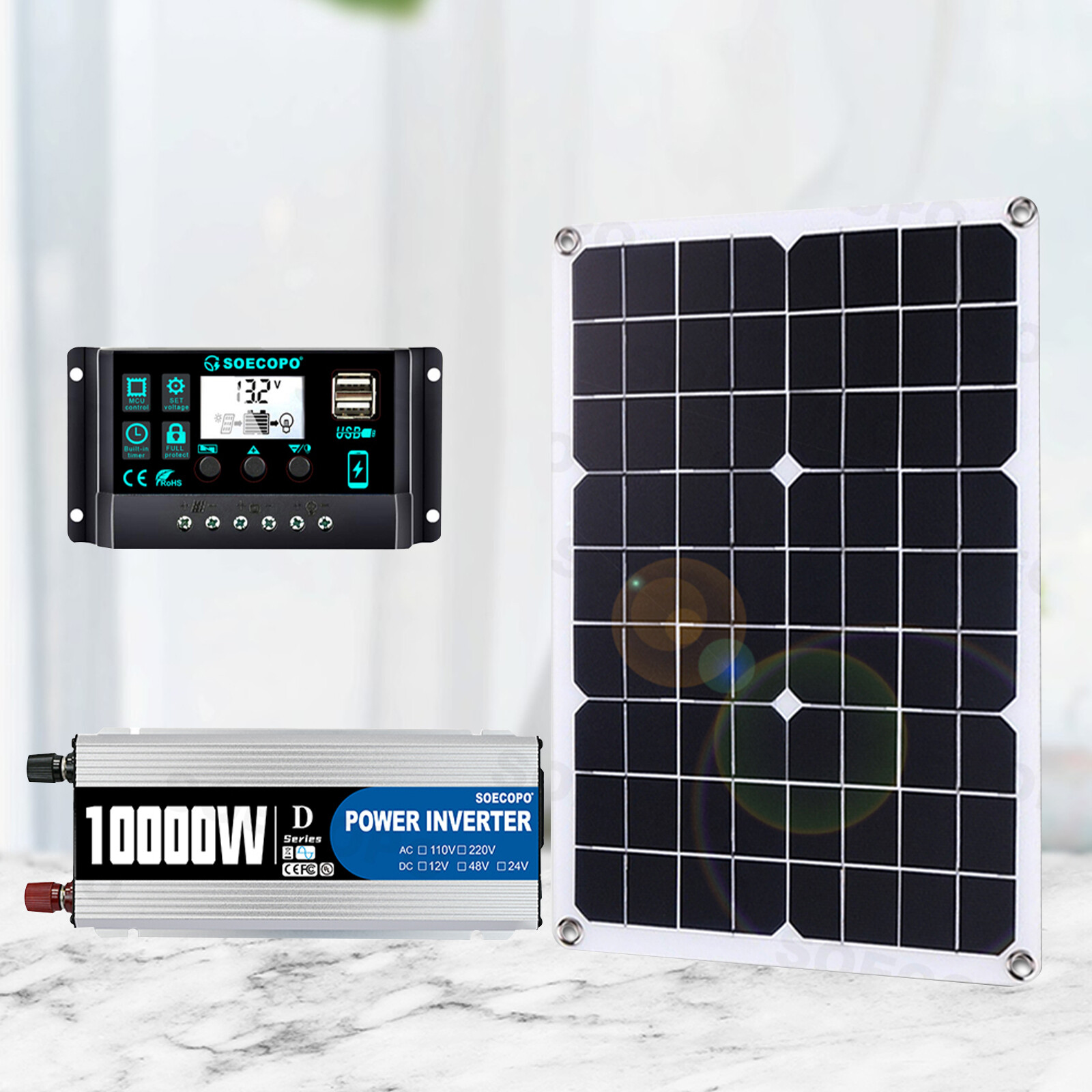 10000W Solar System with 100A Controller 20W-500W Panel Inverter for Home RV