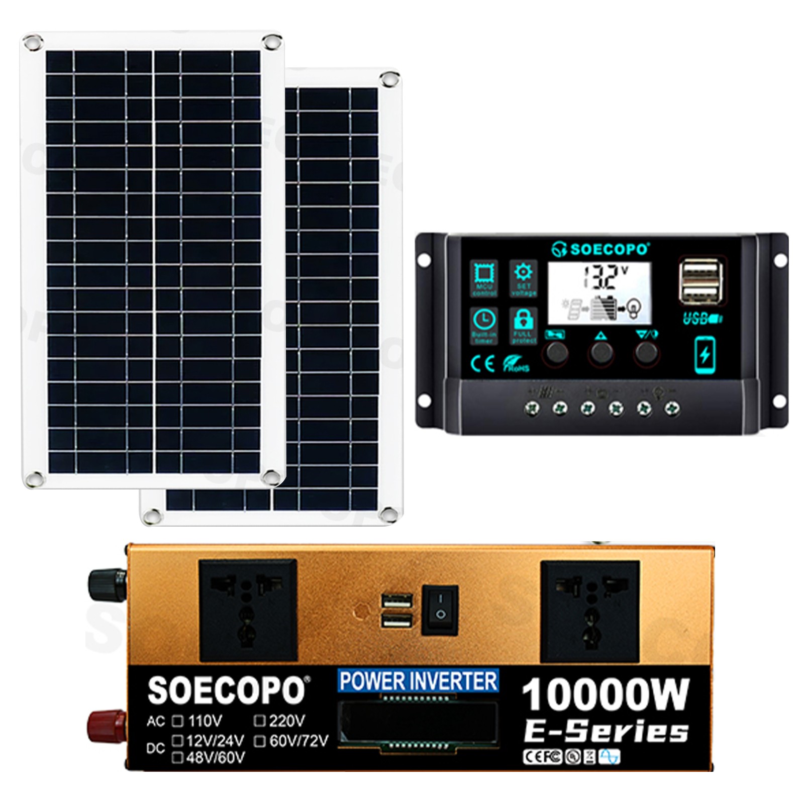 10000W Solar Kit | Includes Inverter, 2pcs 200W Solar Panels, 100A Controlleroy