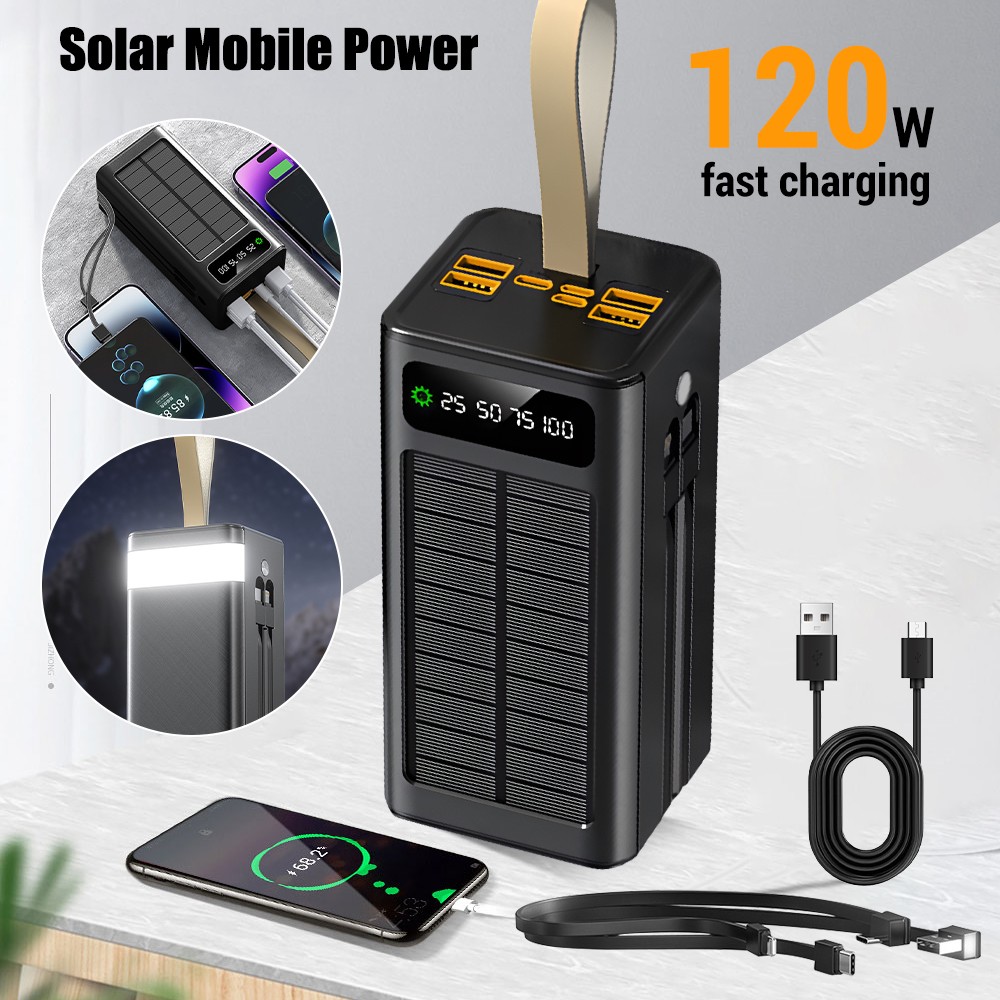 70000mAh Solar Power Bank 120W Charging Portable External Battery For Cell Phone