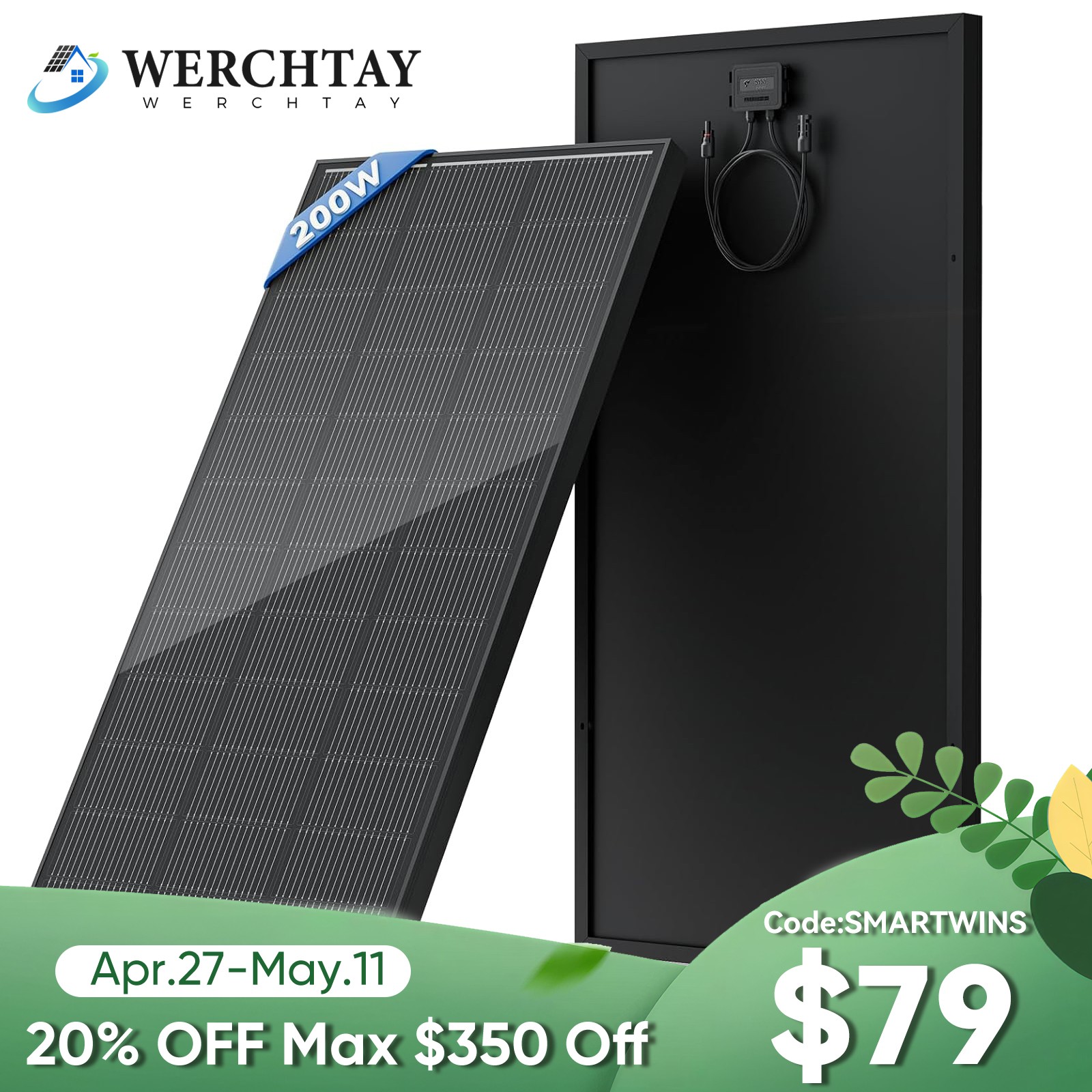 12V 200W Watt Mono Solar Panel Battery Charger Home Boat Camping RV Off-Grid