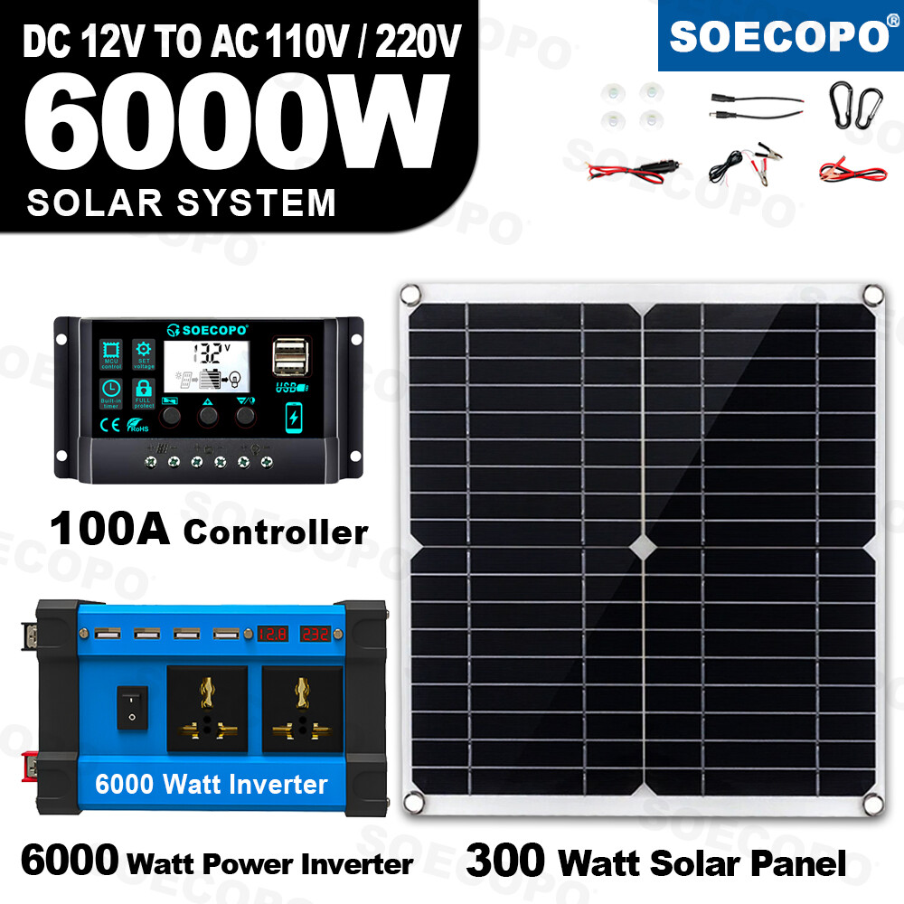 6000W 110V 100A Solar Panel Kit Complete Solar Power Generator Home Grid System