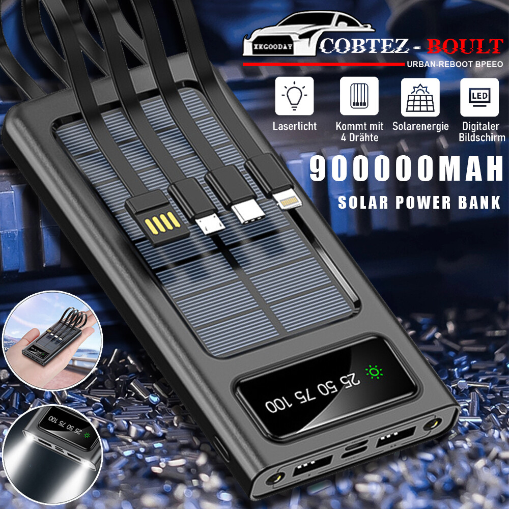2024 Super 900000mAh 4 USB Portable Charger Solar Power Bank for Cell Phone USA