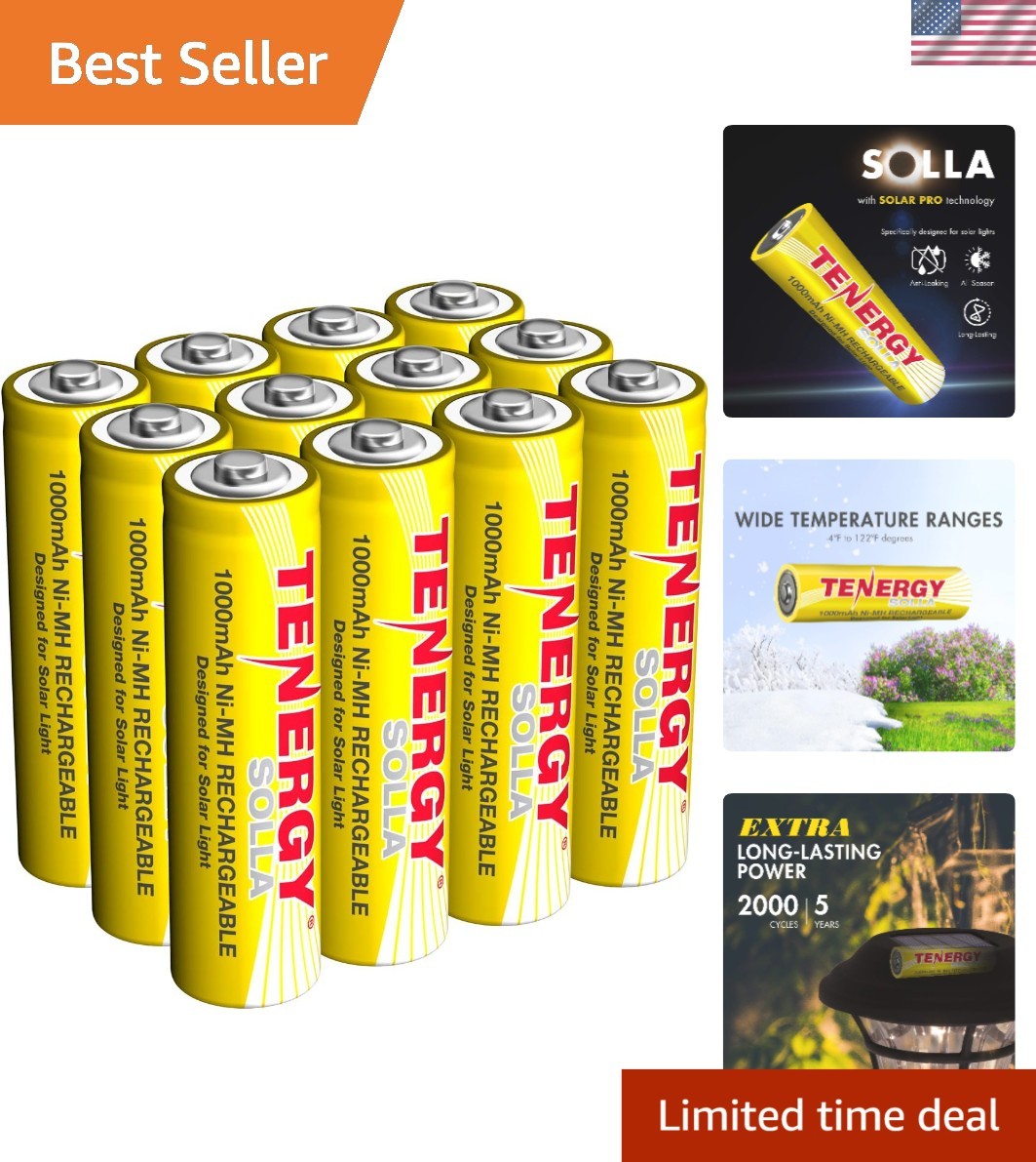 Solla Rechargeable NiMH AA Battery, 1000mAh Solar Batteries for Solar Garden …