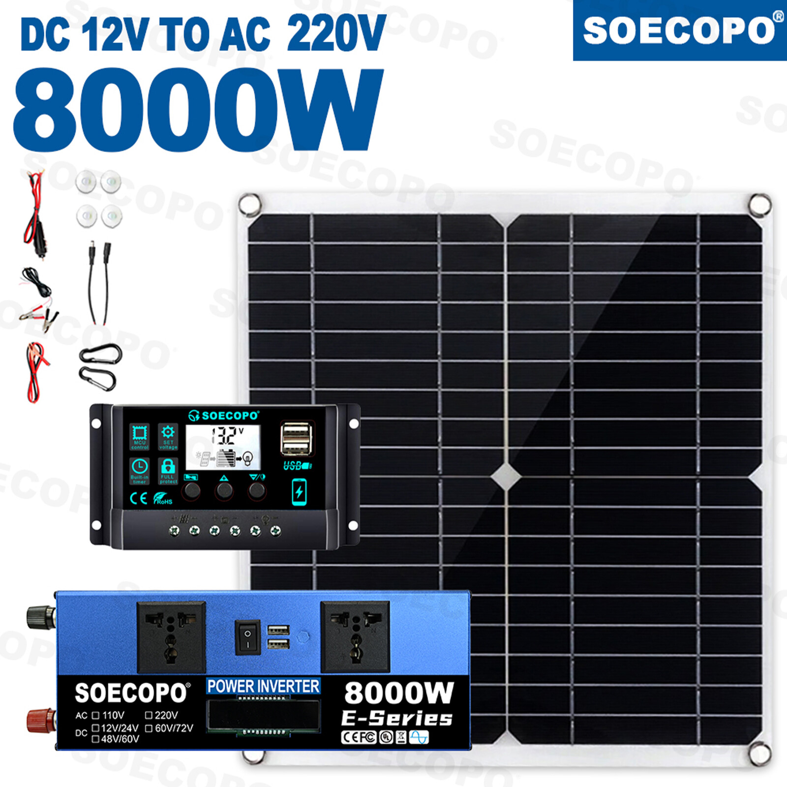 Solar Full 8000w 110/220V Inverter 300W Solar Panel  Home 100A Controller System