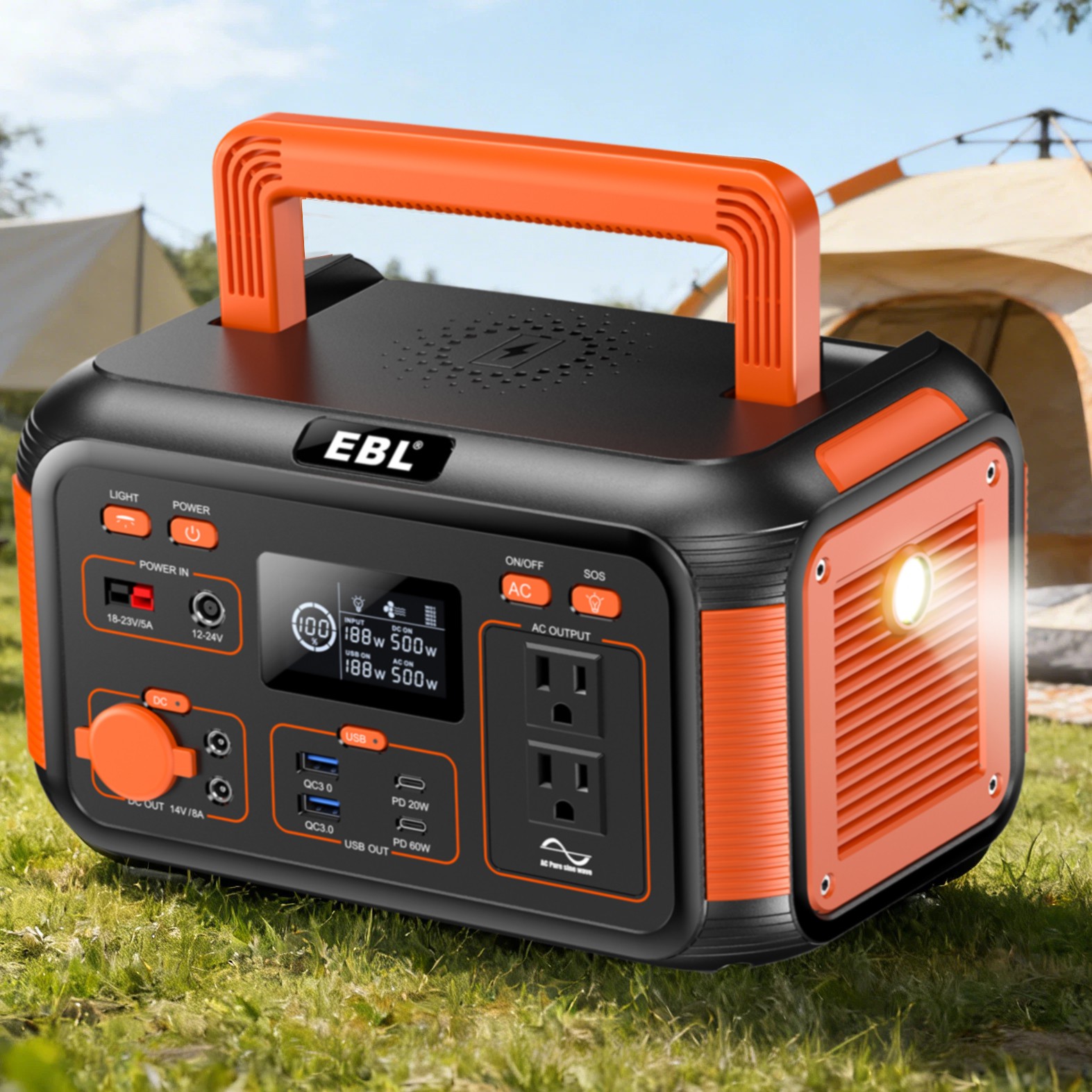 EBL Power Station 500W (1000W Peak) Portable Solar Generator Backup Battery RV