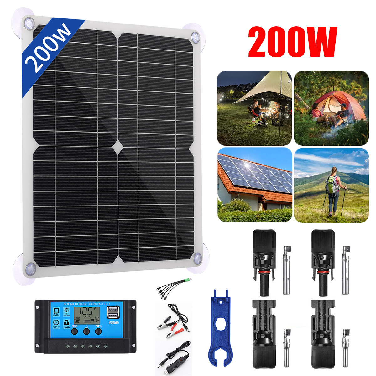 200W Solar Panel Kit 12V 100A Battery Charger with Controller for Caravan Boat