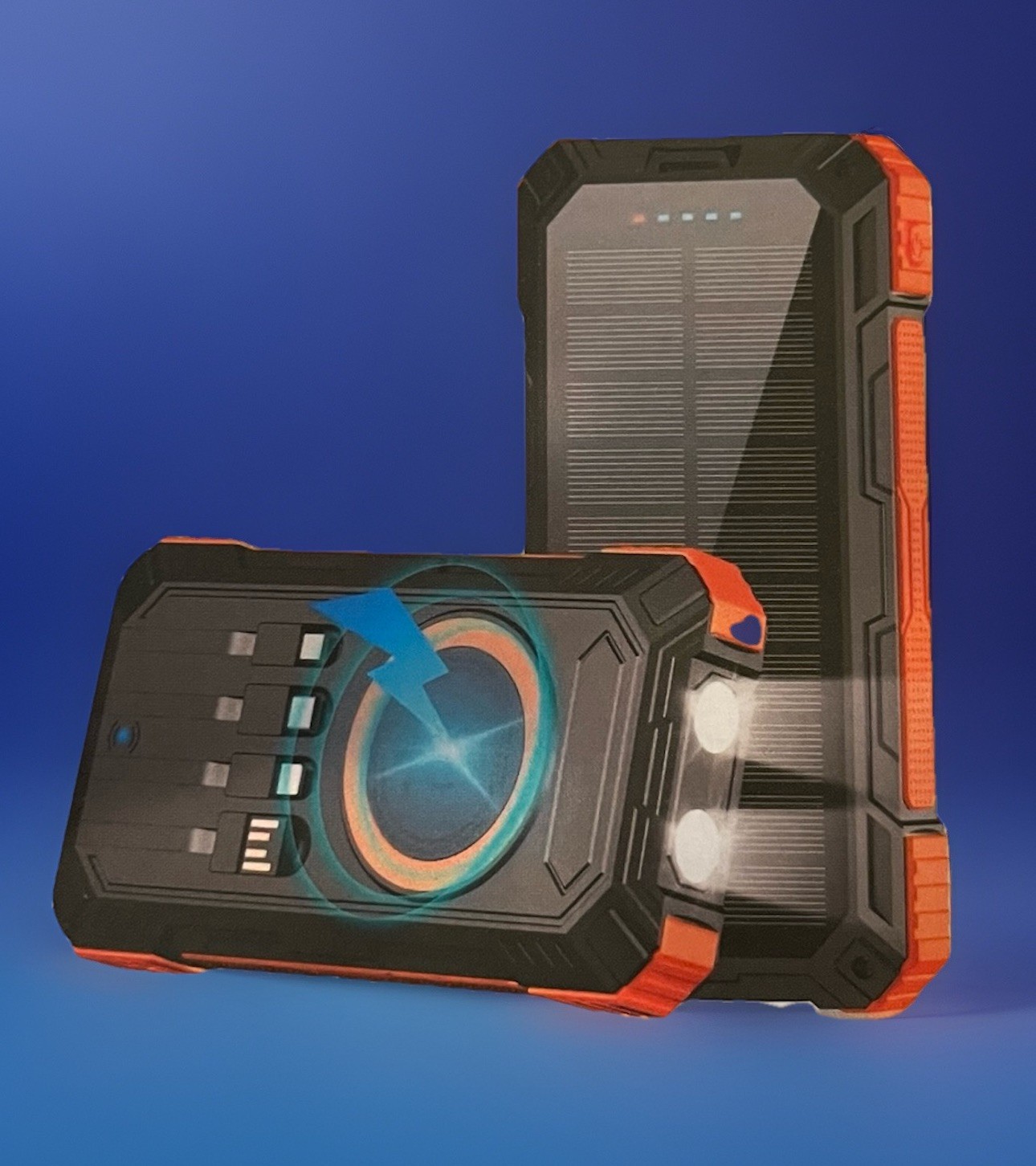 40000mAh Solar Power Bank Wireless Charger Built In Cables LED Flashlight