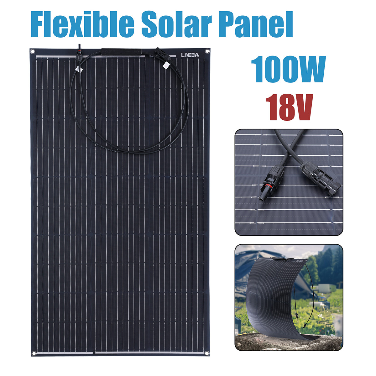 Mono 100W PV Solar Panel 12V Ultra Thin Flexible Camping Home RV Battery Charge