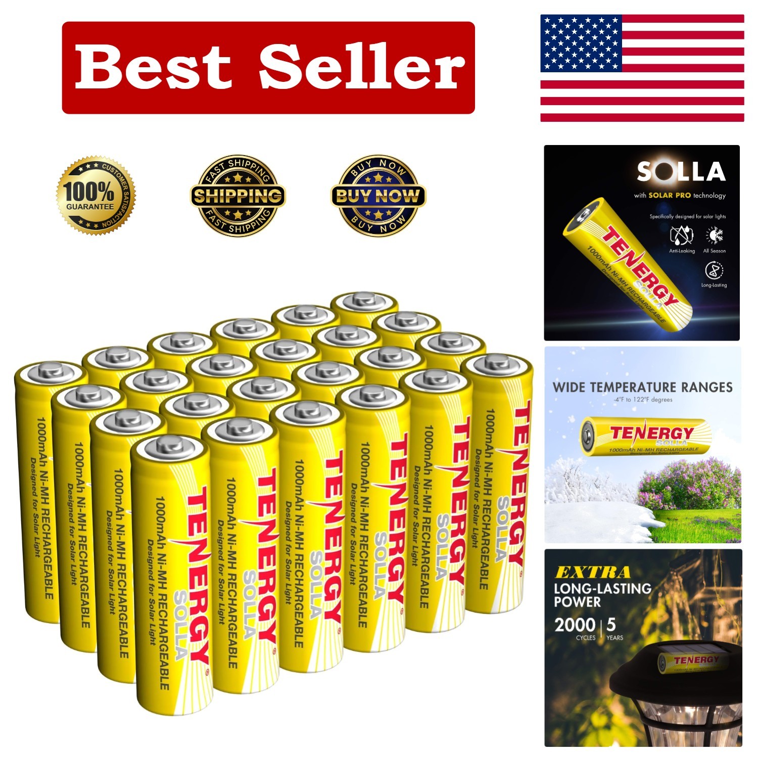 Durable Solla 24-Pack Solar Garden Batteries – 5+  Performance, Anti-Leak