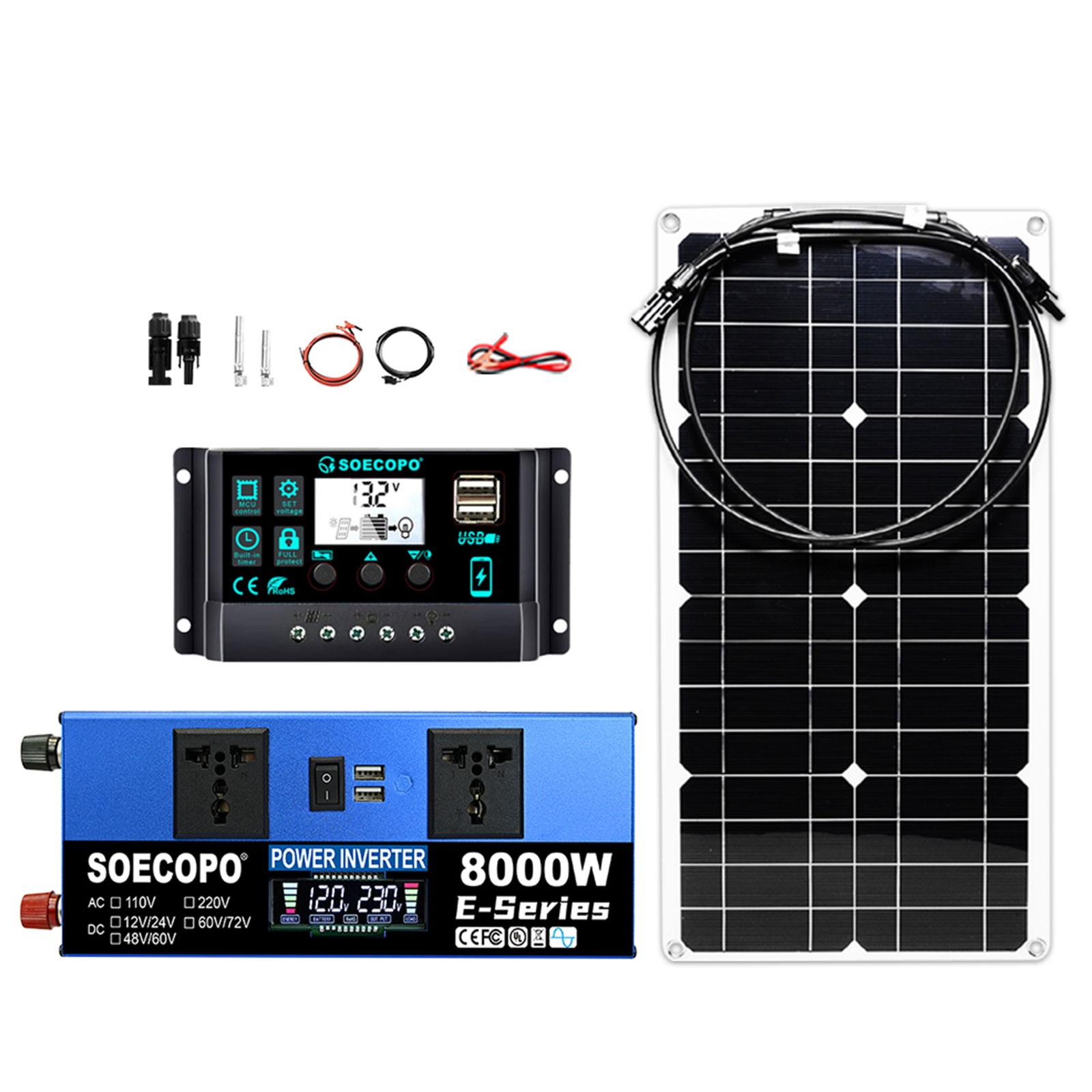 SOECOPO 8000W  Solar System Kit,100A Controller, 12V DC to 110V/220V