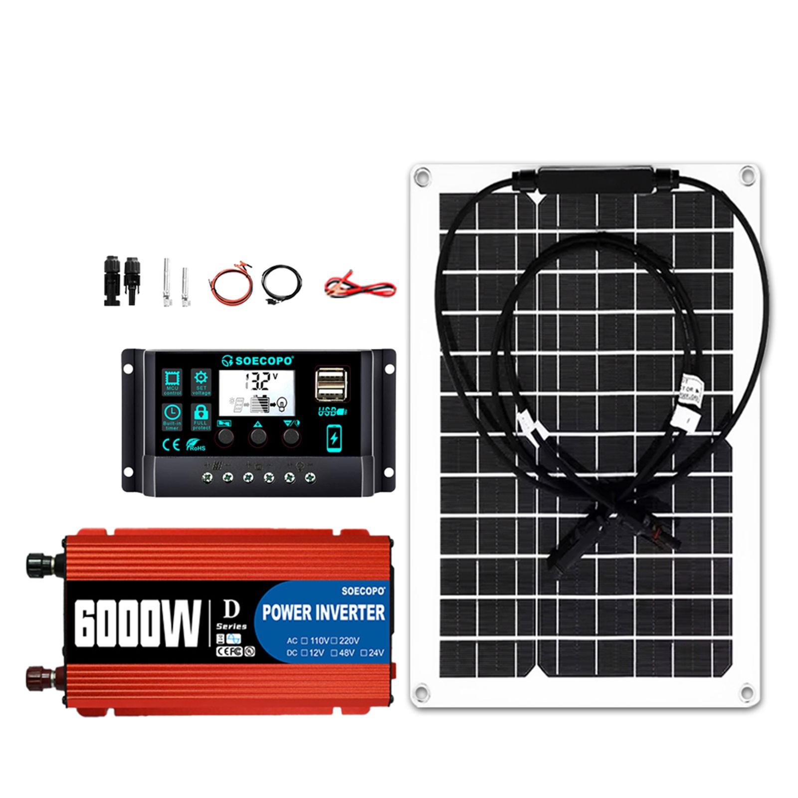 SOECOPO 6000W Solar System Complete Kit,12V DC to 110V/220V AC Inverter FlexibCP