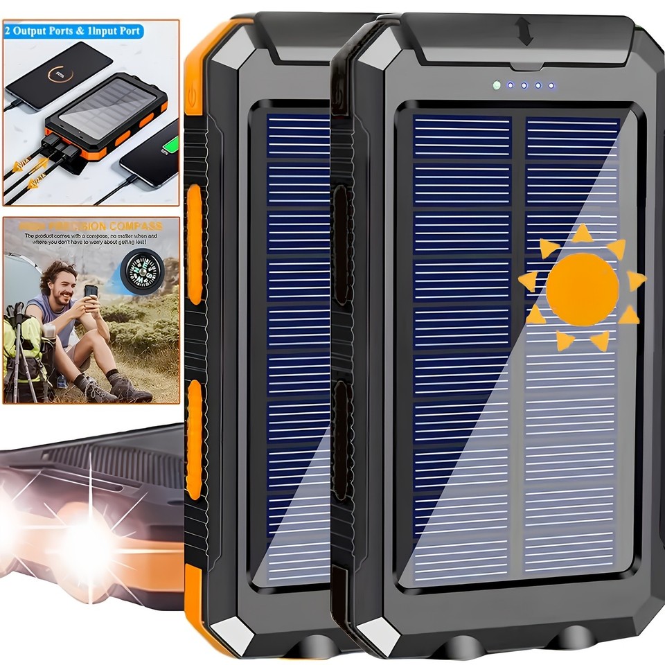 20000Mah USB Portable Charger Solar Power Bank, Dual 5V USB Port Output new