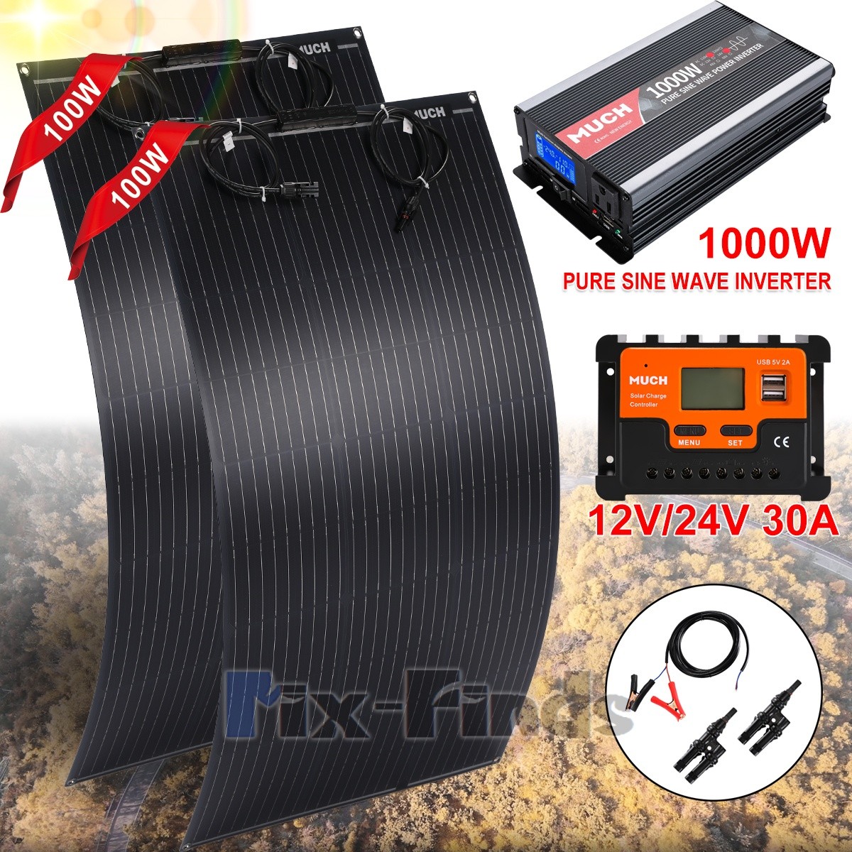 2000W Complete Solar Panel Kit Solar Power Generator 30A Home 110V Grid System