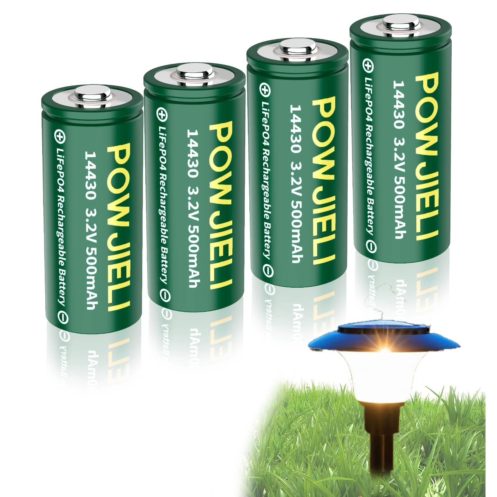 14430 LiFePO4 500mAh 3.2V Rechargeable Solar Batteries (4-Pack) for Solar Gar…
