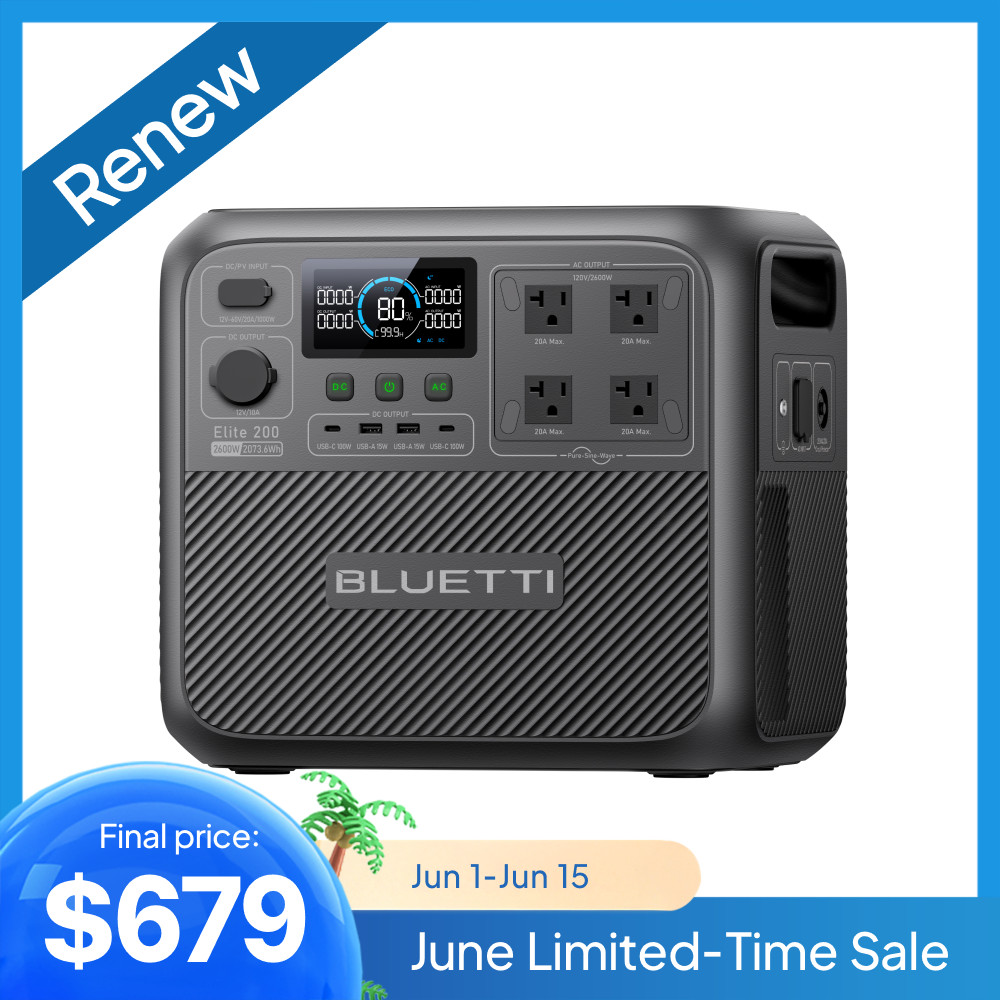 BLUETTI Elite 200 V2 2600W 2073Wh Portable Power Station LFP Battery for Camping