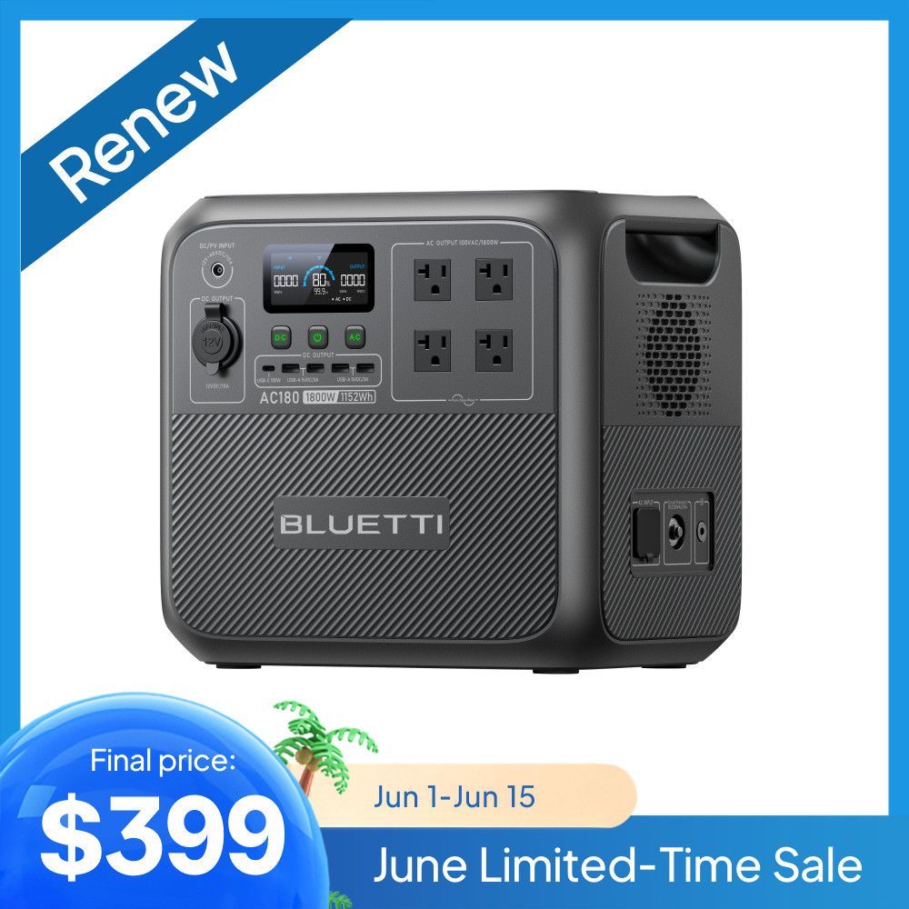 BLUETTI AC180 1800W 1152Wh Portable Power Station Solar Generator for Off-grid