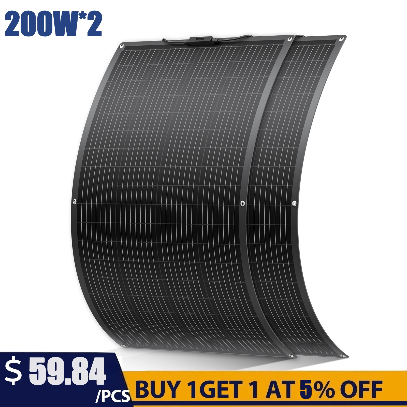 400W Flexible Mono Solar Panel Power Portable Camping Home RV Battery Charge 12V