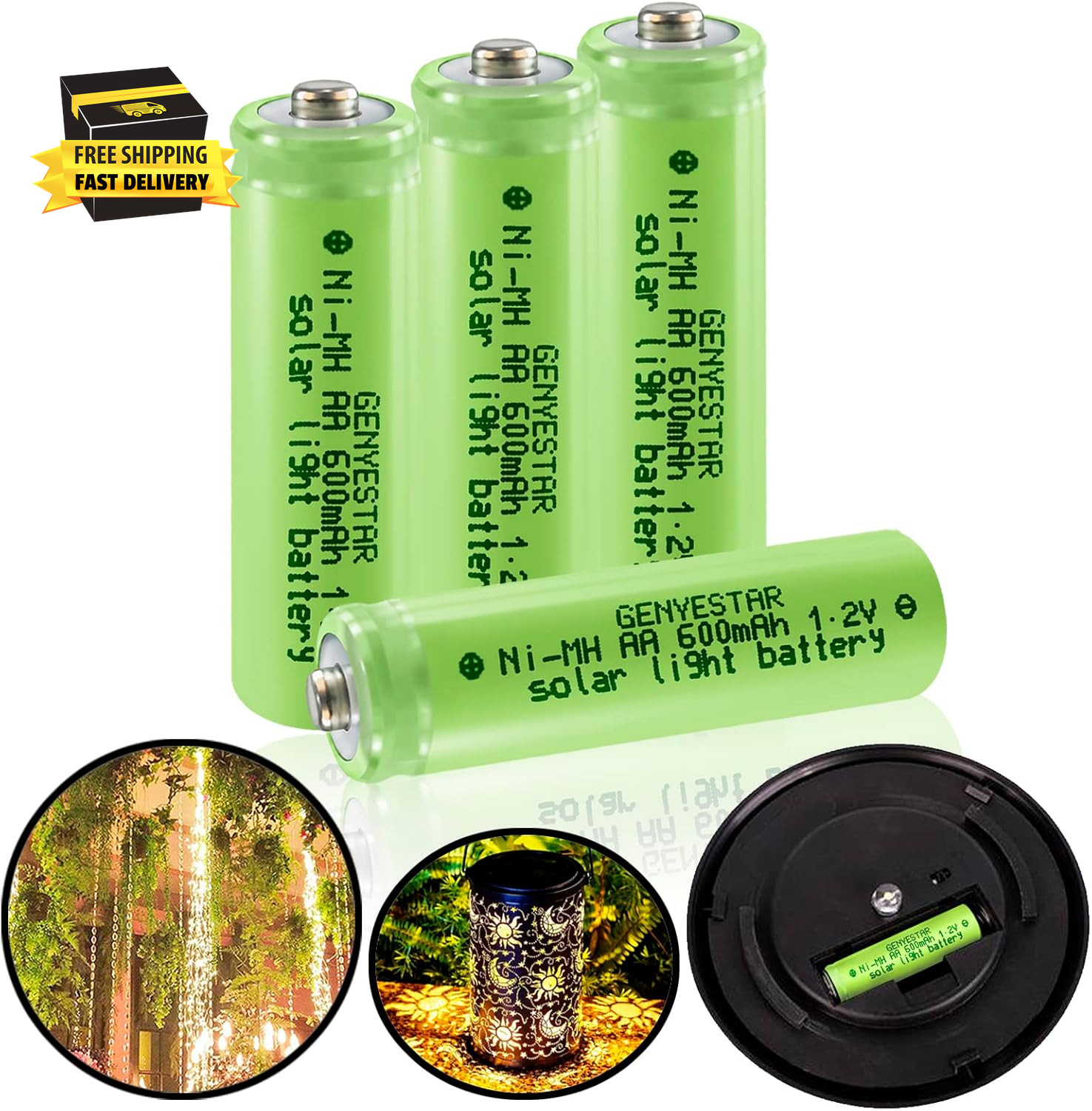 AA Solar Light Rechargeable Batteries NIMH 600Mah 1.2V Double a Battery for Gard