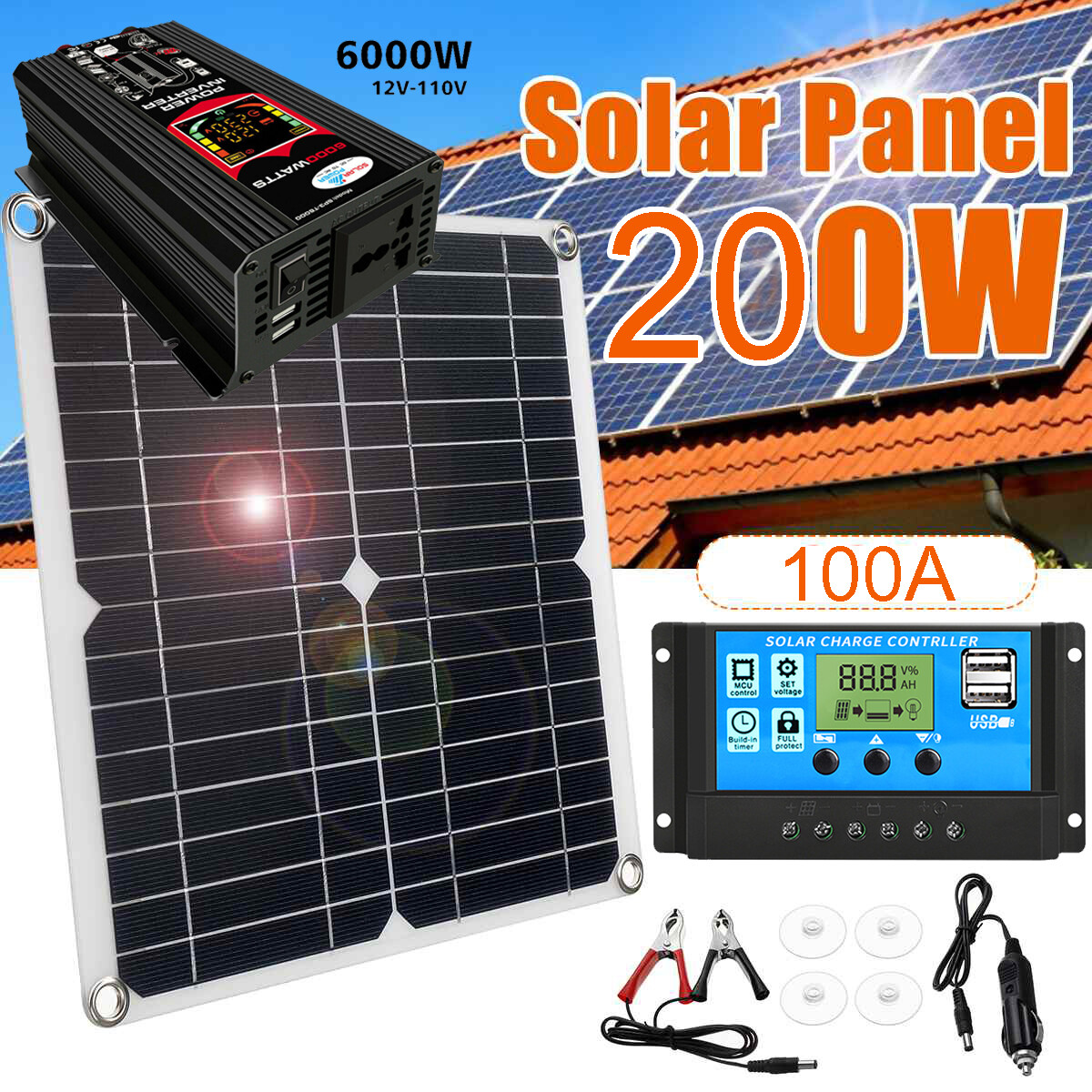 6000 Watts Solar Panel Inverter Kit 100A 12V Battery Charger With Controller