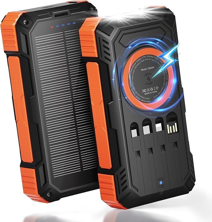 Solar Power Bank 49800mAh Wireless Charger with 15W Fast Charging and Cables