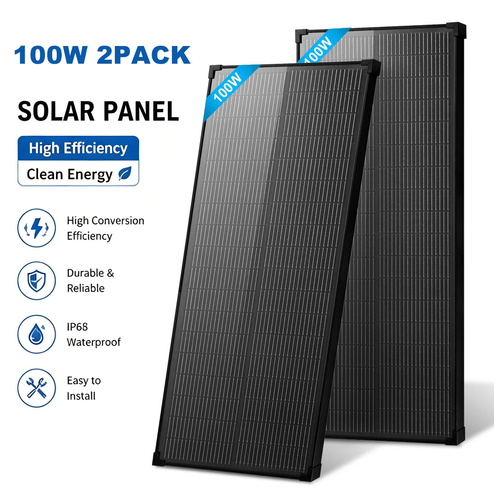 AeternaSol 200W (100W*2) Solar Panel Mono18V 18BB PV Battery RV Home Off Grid US