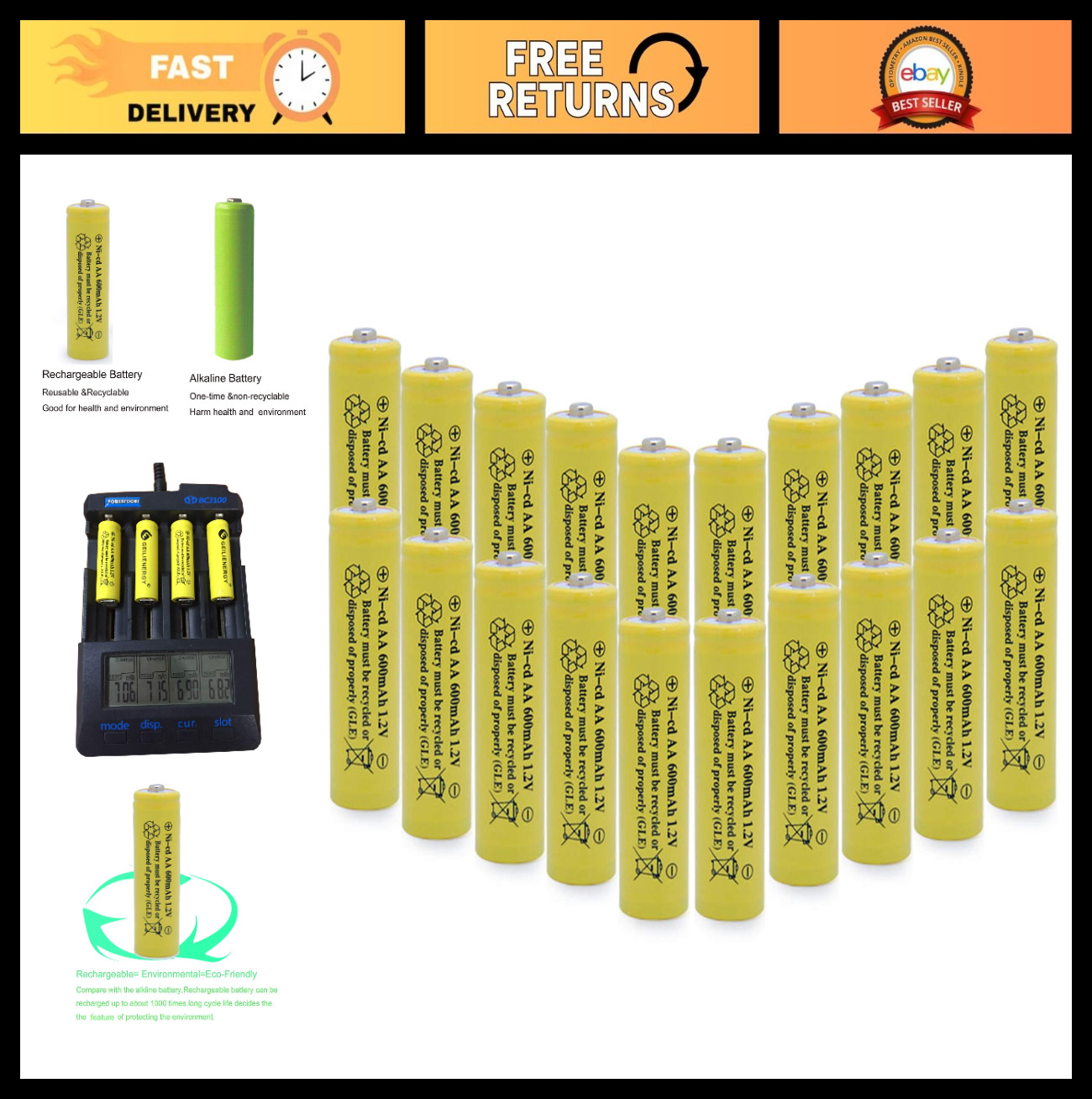 600mAh 1.2V AA NiCd Rechargeable Solar Batteries for Outdoor Garden Lights – 20