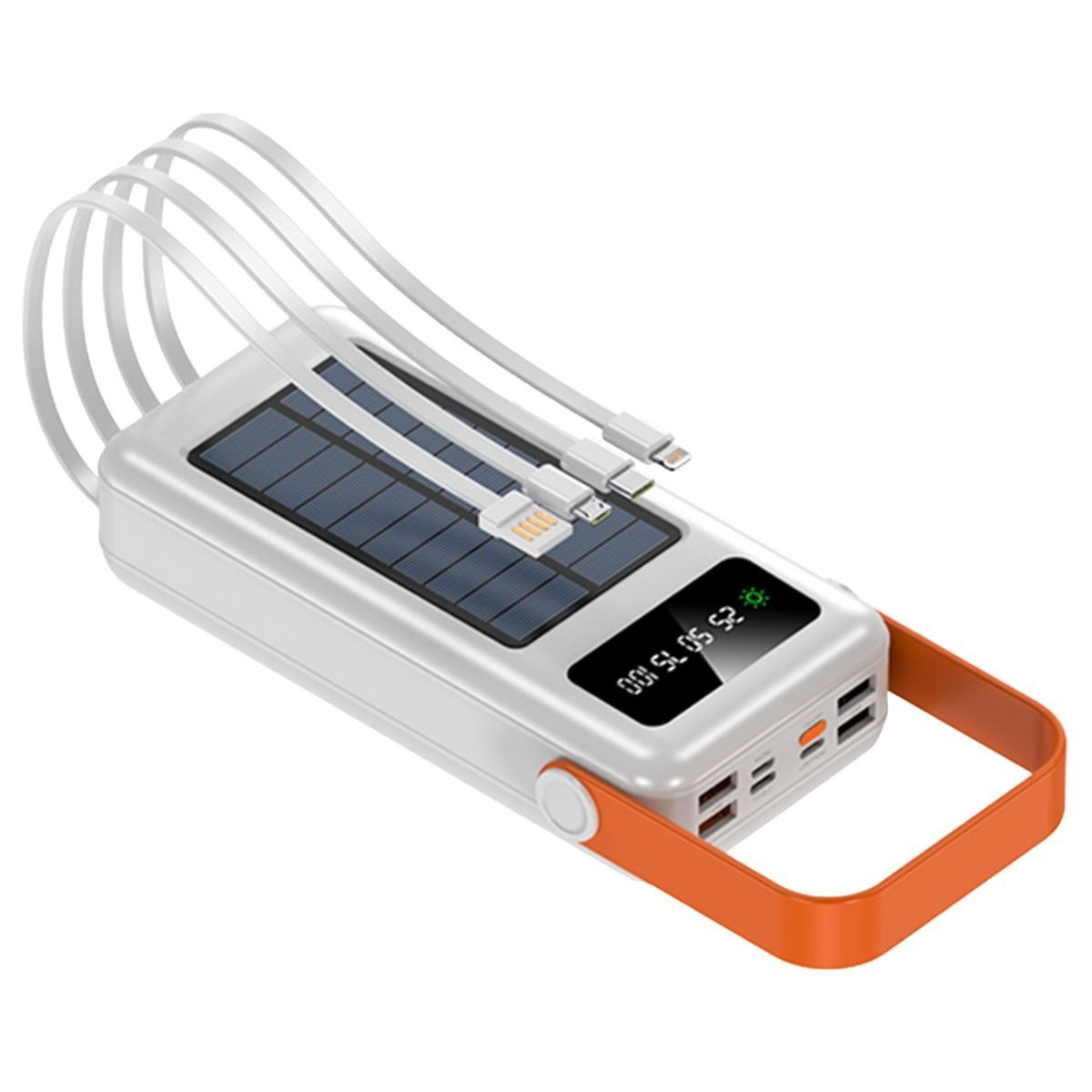 Letscom 30kmAh Solar Power Bank with Integrated Cables & Handle White