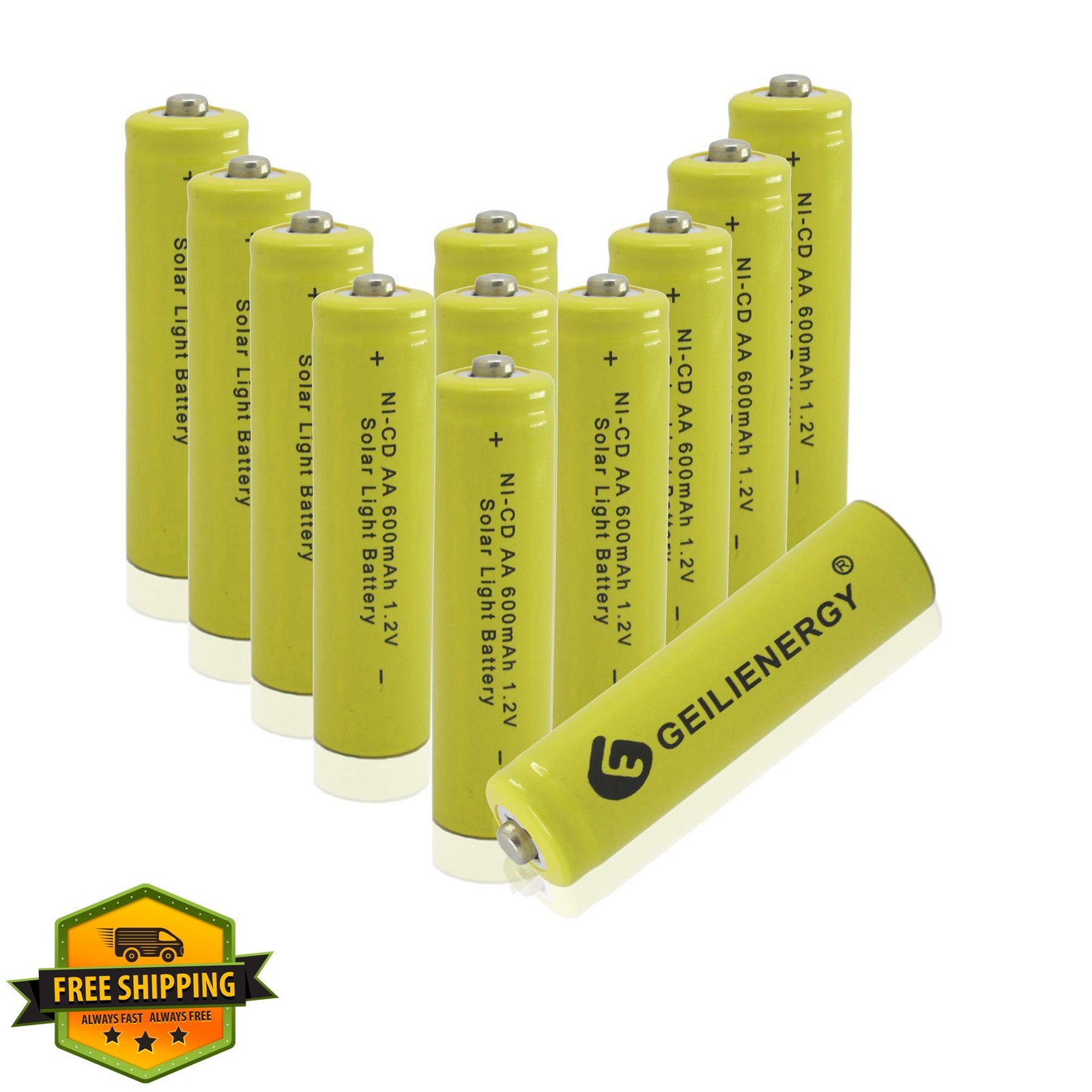 GEILIENERGY Solar Batteries AA 12PCS 600mAh Yellow