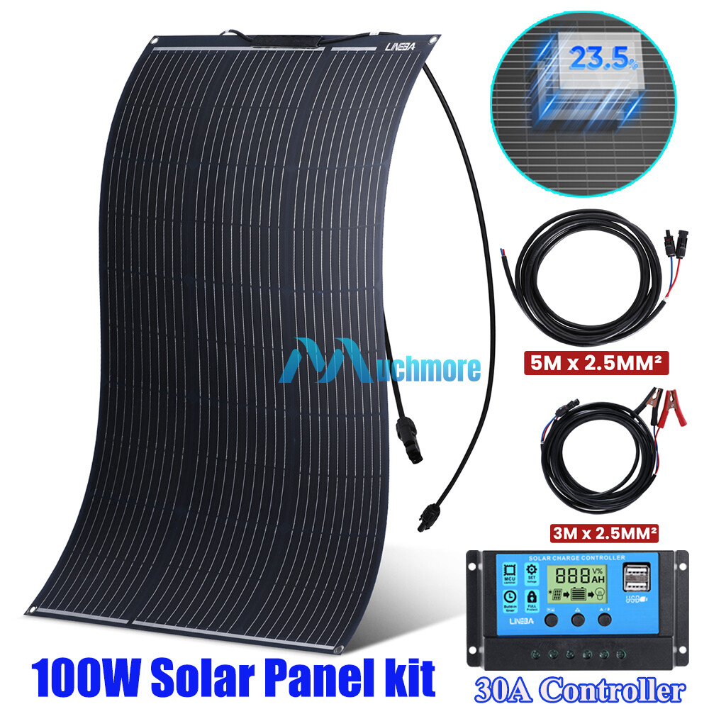 Mono Flexible Solar Panel 100W Watt w/ Controller for Camping Home Boat Rv Roof