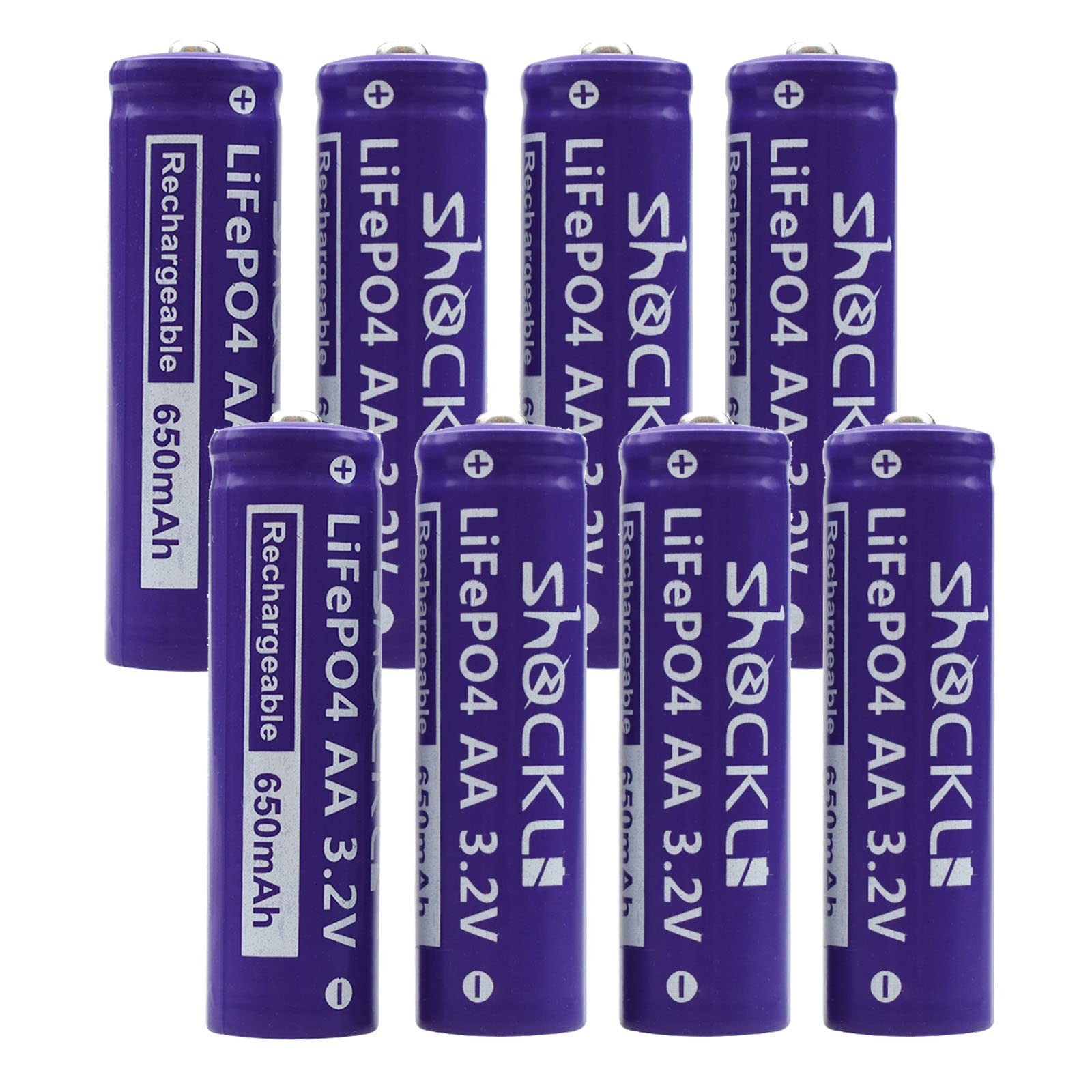(8- Pack) Shockli AA 3.2 Volts 650mAh Rechargeable Battery, 3.2V Solar Batteries