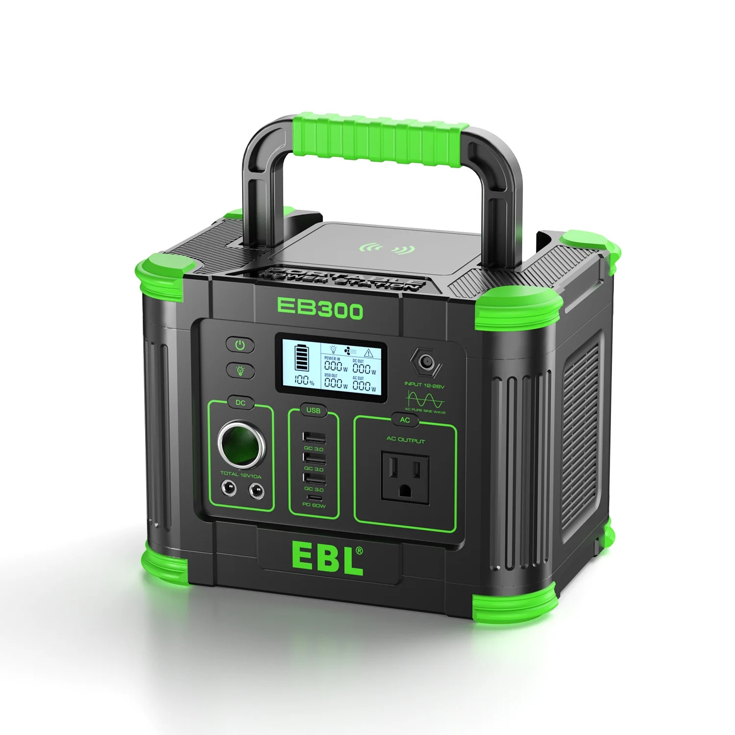 Portable Power Station 300W Solar Generator (600W Peak) Wireless Charger Camping