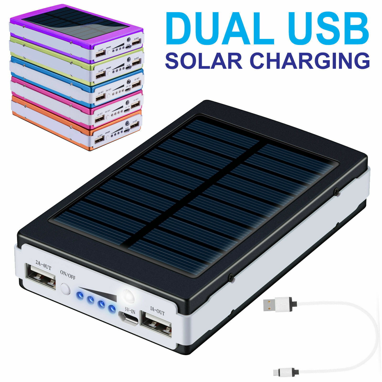10000mAh Slim 2 USB Portable Battery Charger Solar Power Bank For Phone—