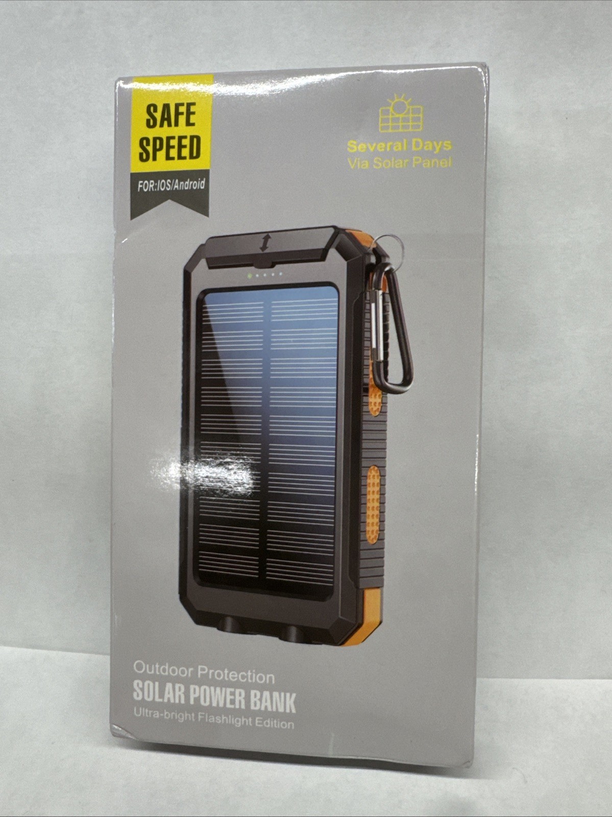 Portable Solar Power Bank Phone & Device Charger w/ Flashlight Compass Clip NEW