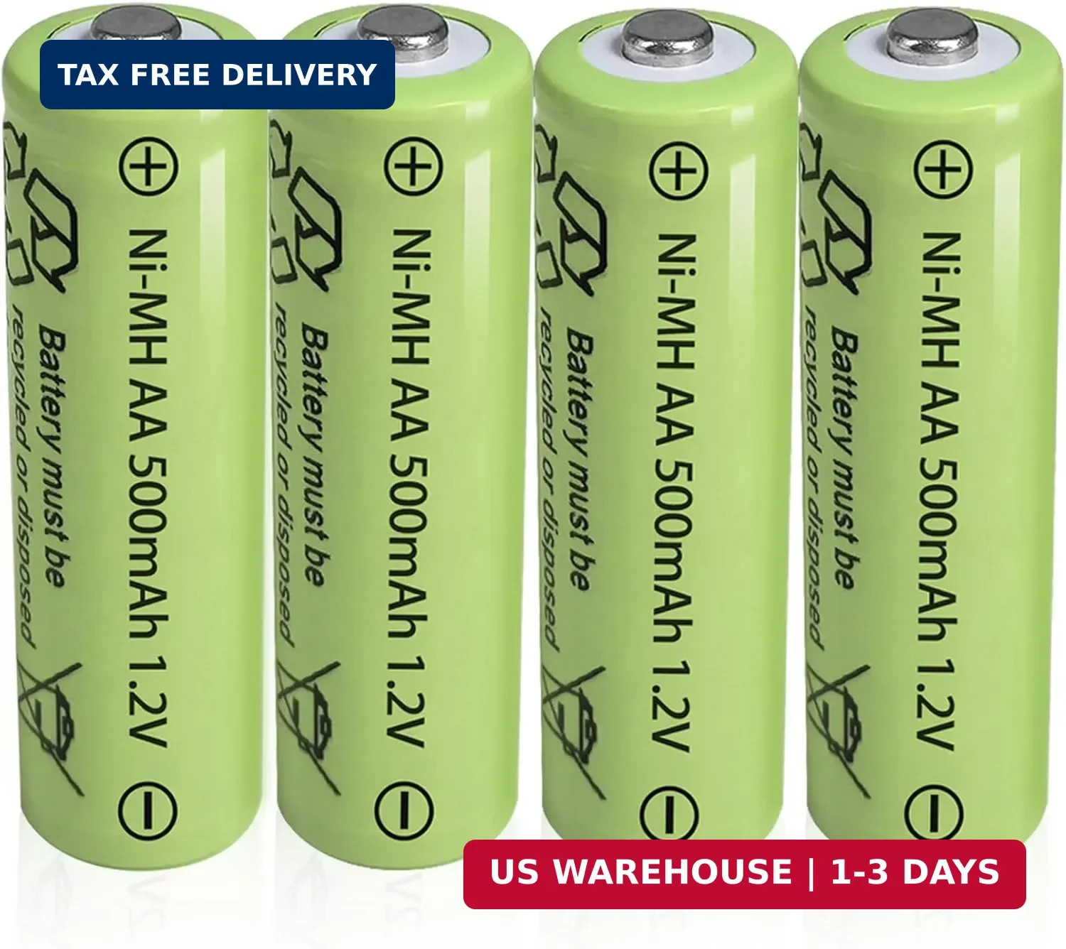 4 Pack Ni-MH AA 500mAh Rechargeable Solar Light Batteries, 1.2V Double A 500mah