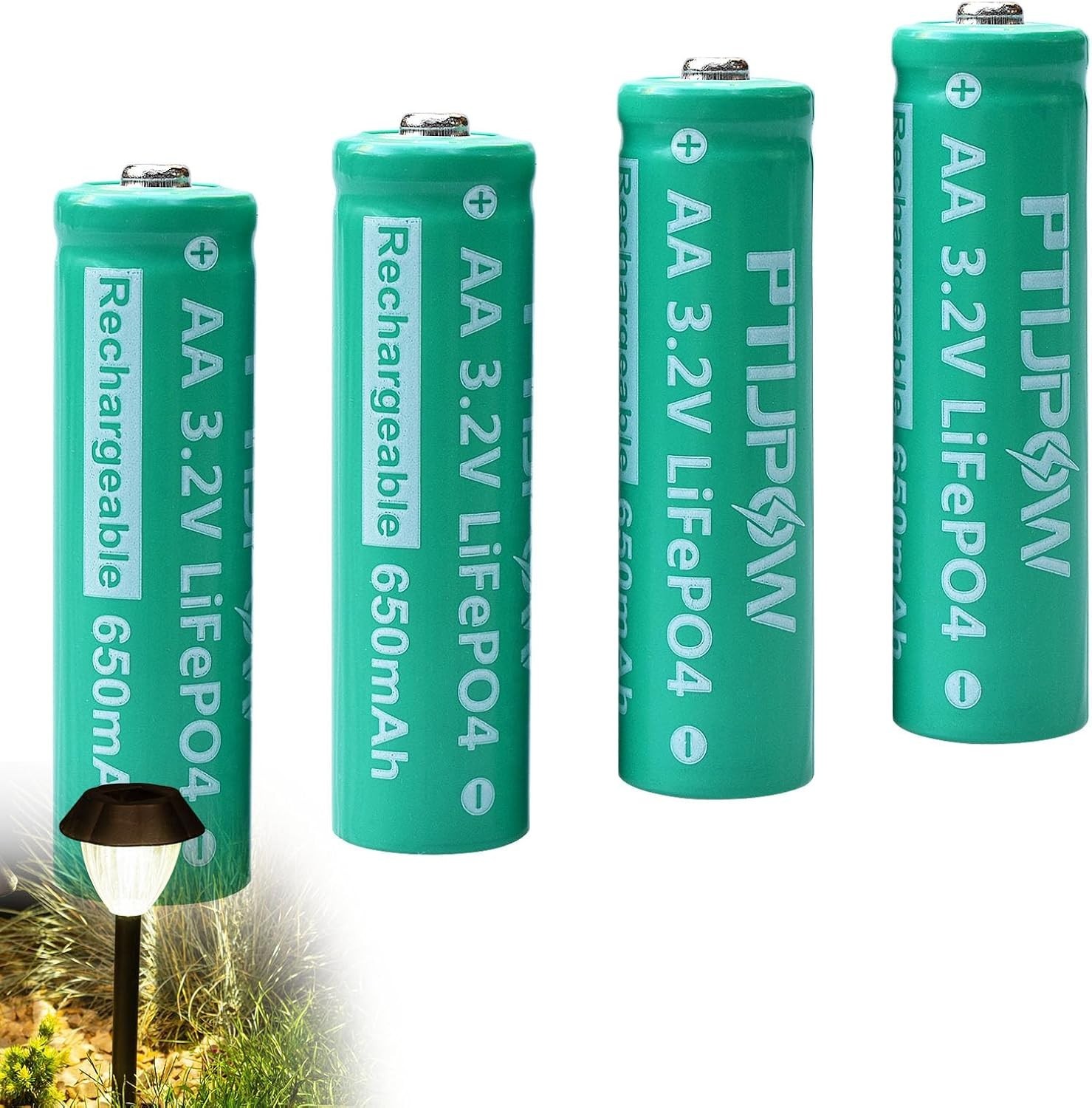 (4-Pack) AA 3.2V LiFePo4 650mAh Solar Battery, AA 3.2V Lithium Iron Phosphate Re