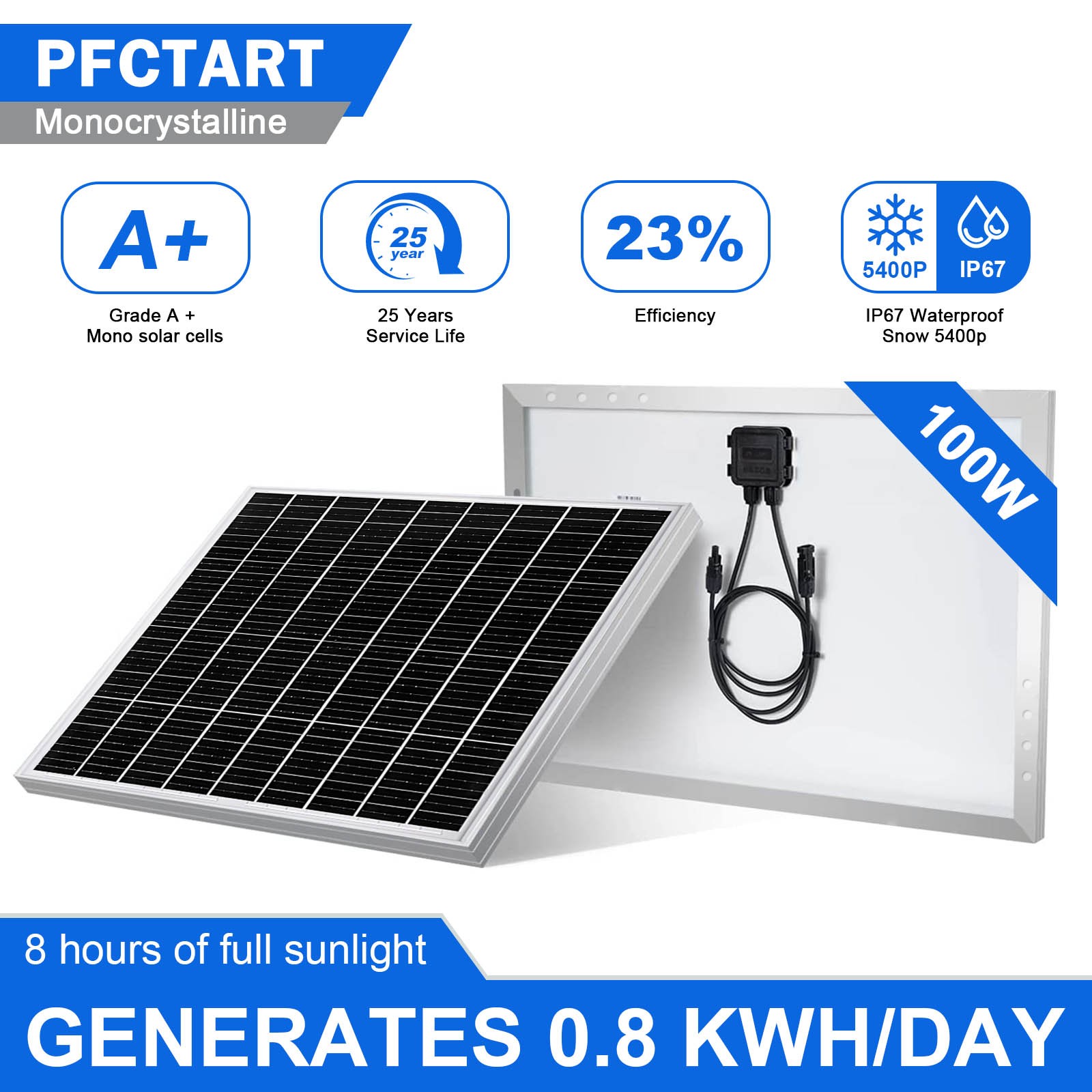 100 Watt 12V Monocrystalline Solar Panel PV Module for Battery Charger Caravan