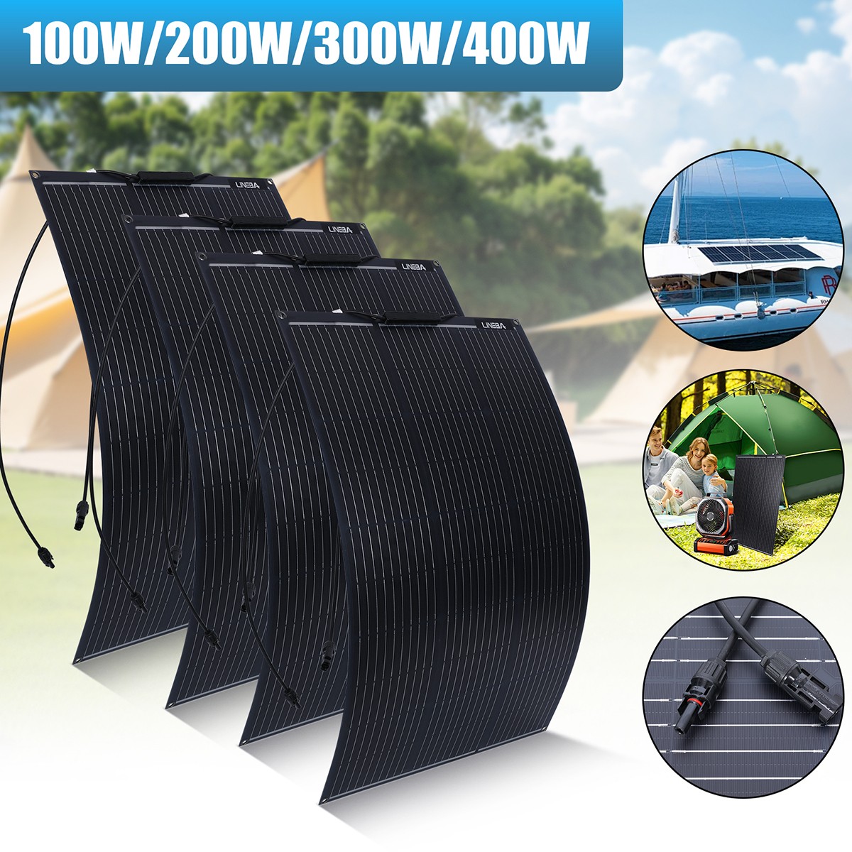 200W 400W 18v Monocrystalline Semi-flexible Solar Panel For RV/Boat/Car/Home New