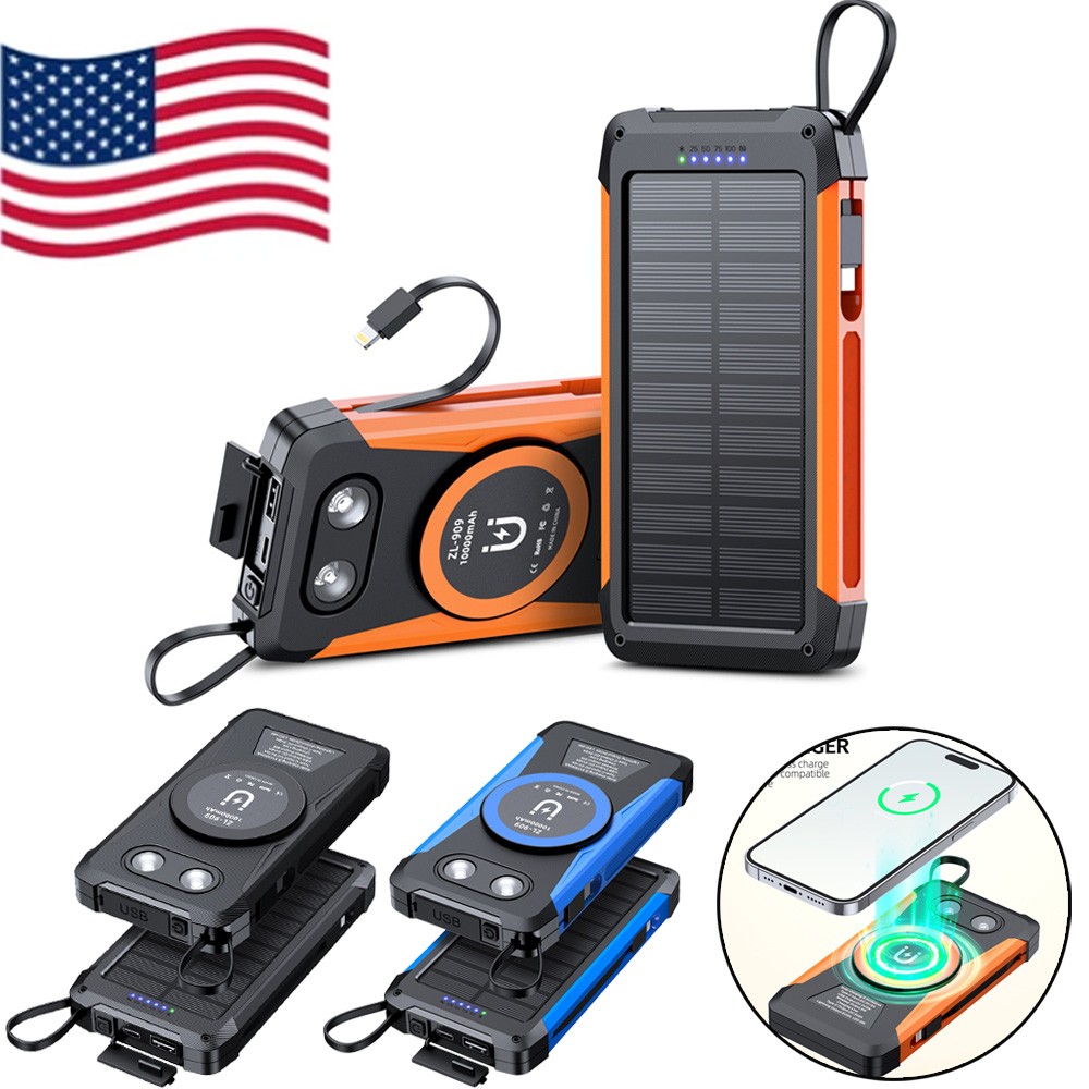 9000000mAh Solar Power Bank Wireless Portable Charger Fast Charging Battery Pack