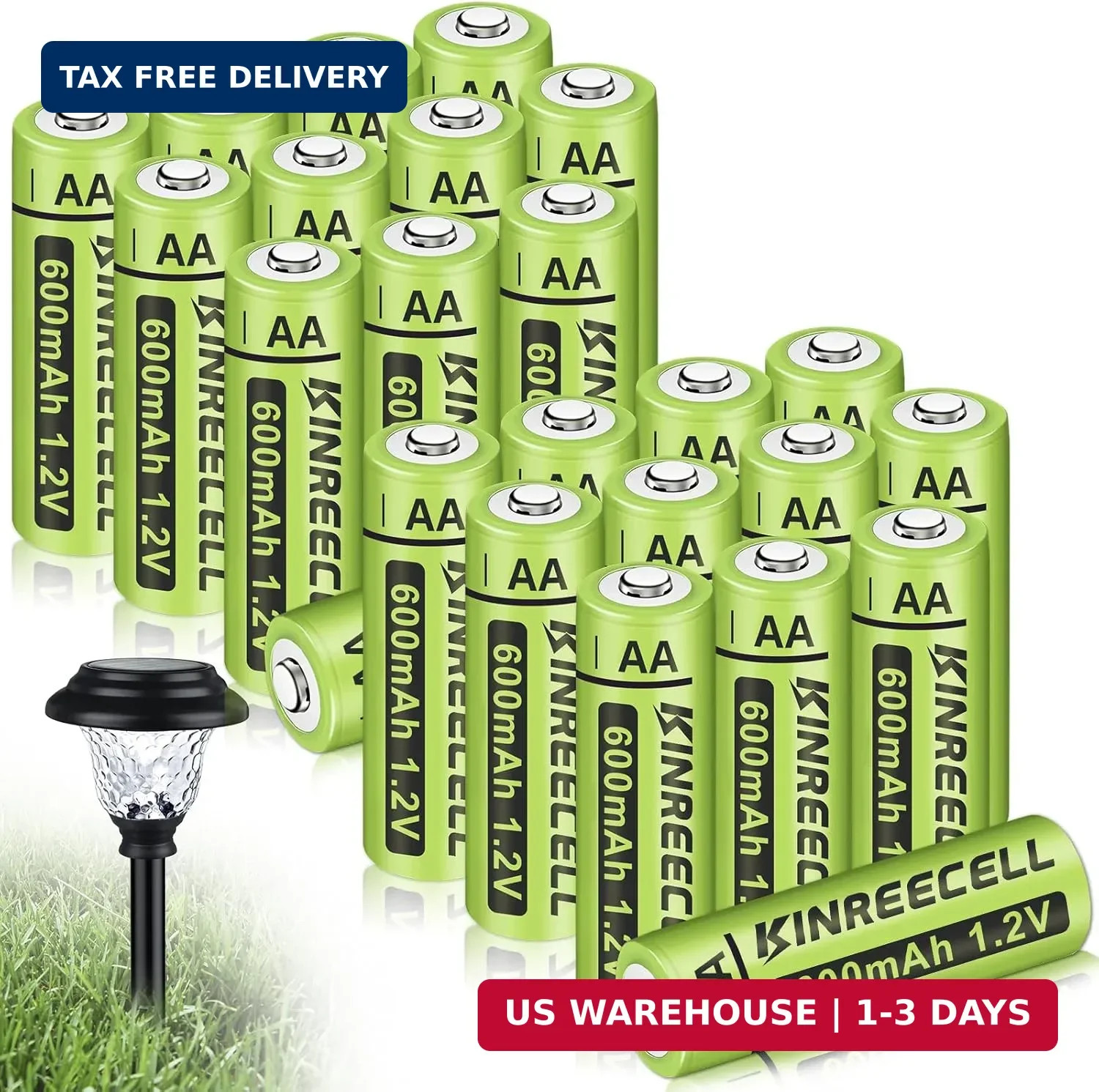 Rechargeable AA 600mAh Batteries, Ni-MH Double A Solar Batteries High Capacity 1