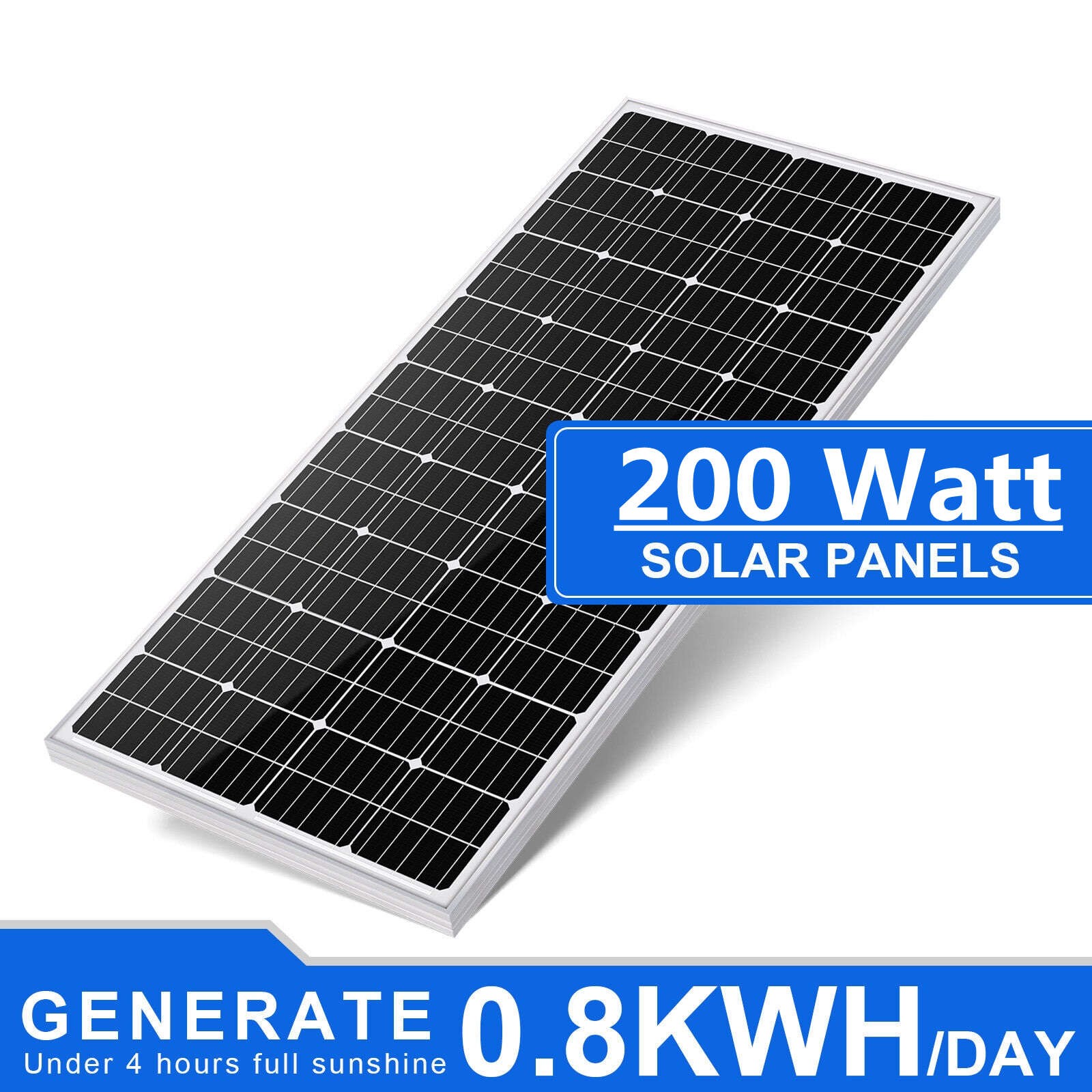 200W Mono Solar Panel 12V 22% Charging Off-Grid Battery Power RV Home Boat House