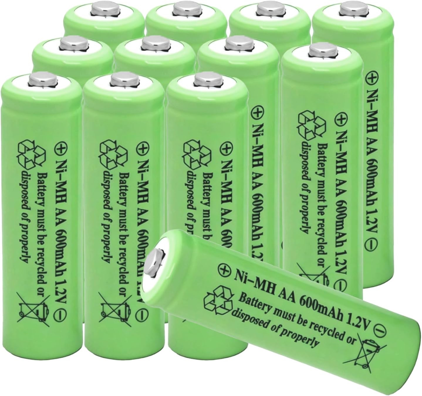12 Packs AA Ni-Mh 600Mah Rechargeable Batteries 1.2V Doulbe a Size for Outdoor S