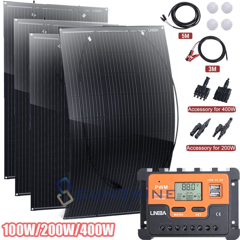 400W 18V Flexible Solar Panel Mono Portable Power Camping Home RV Battery Charge