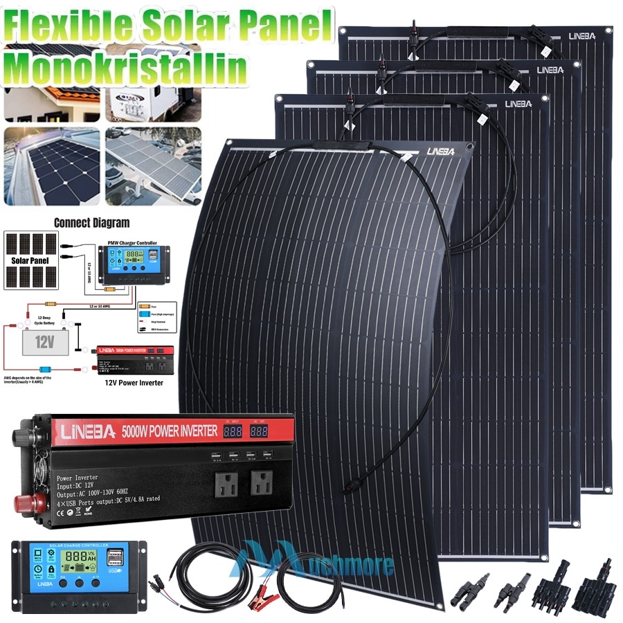 5000W Complete Solar Panel Kit with Controller & Inverter Home 110V Grid System