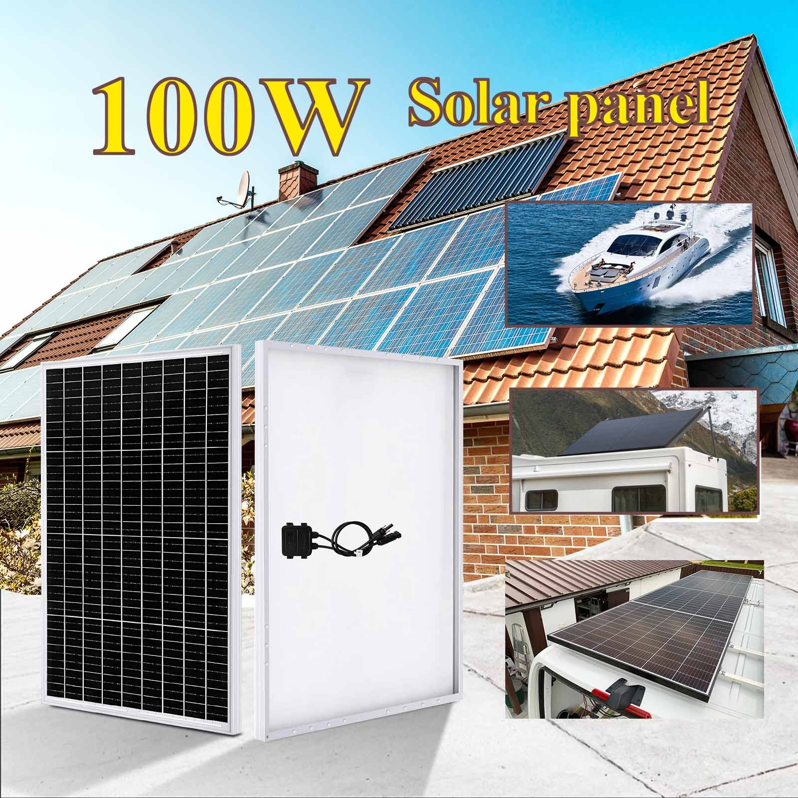 100W 12V Mocrystalline Solar Panel PV Charger Home Off Grid RV Cabin Roof Shed