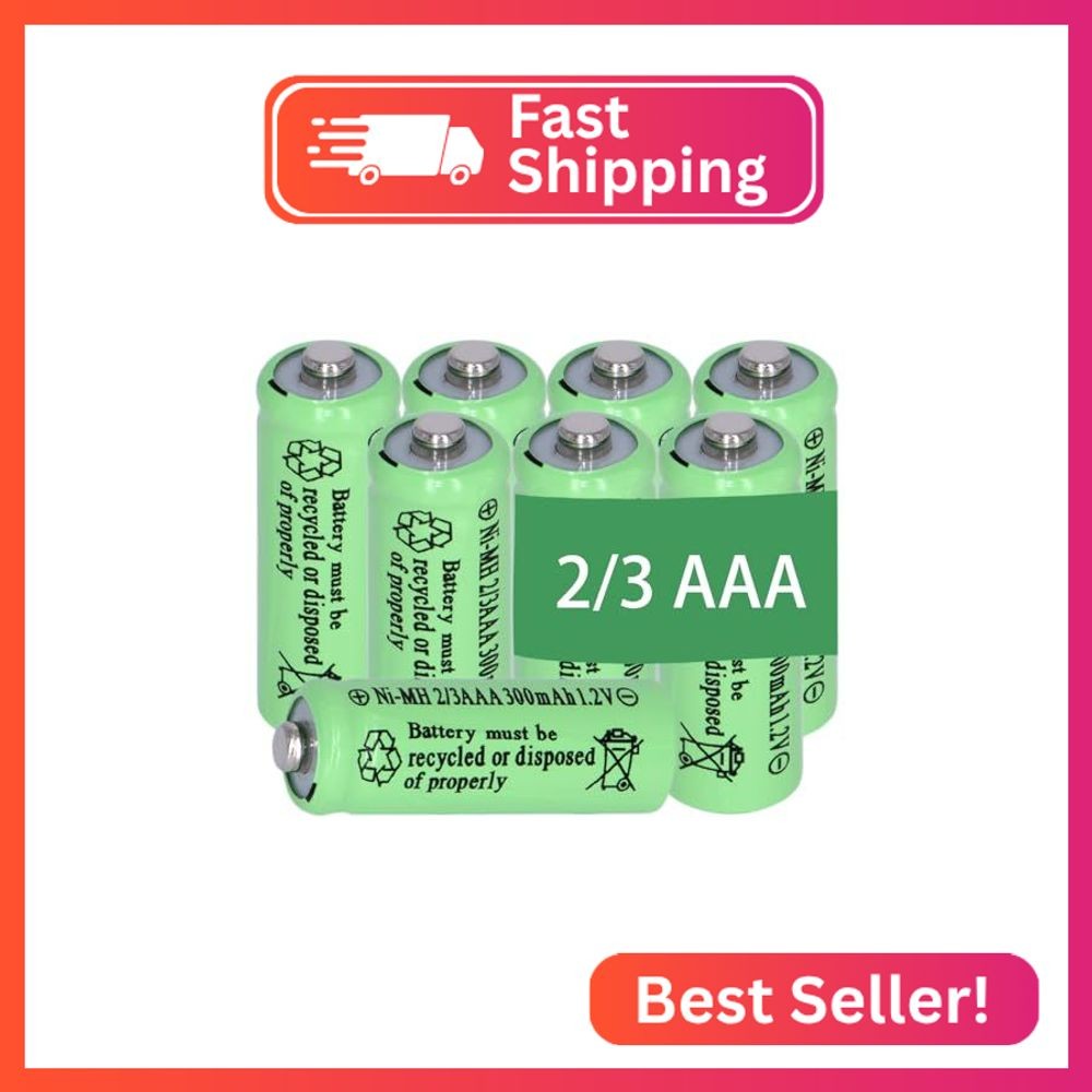 Yibatopow 8 Packs Ni-MH 2/3AAA 1.2v 300 mah Rechargeable Batteries Button Top 3