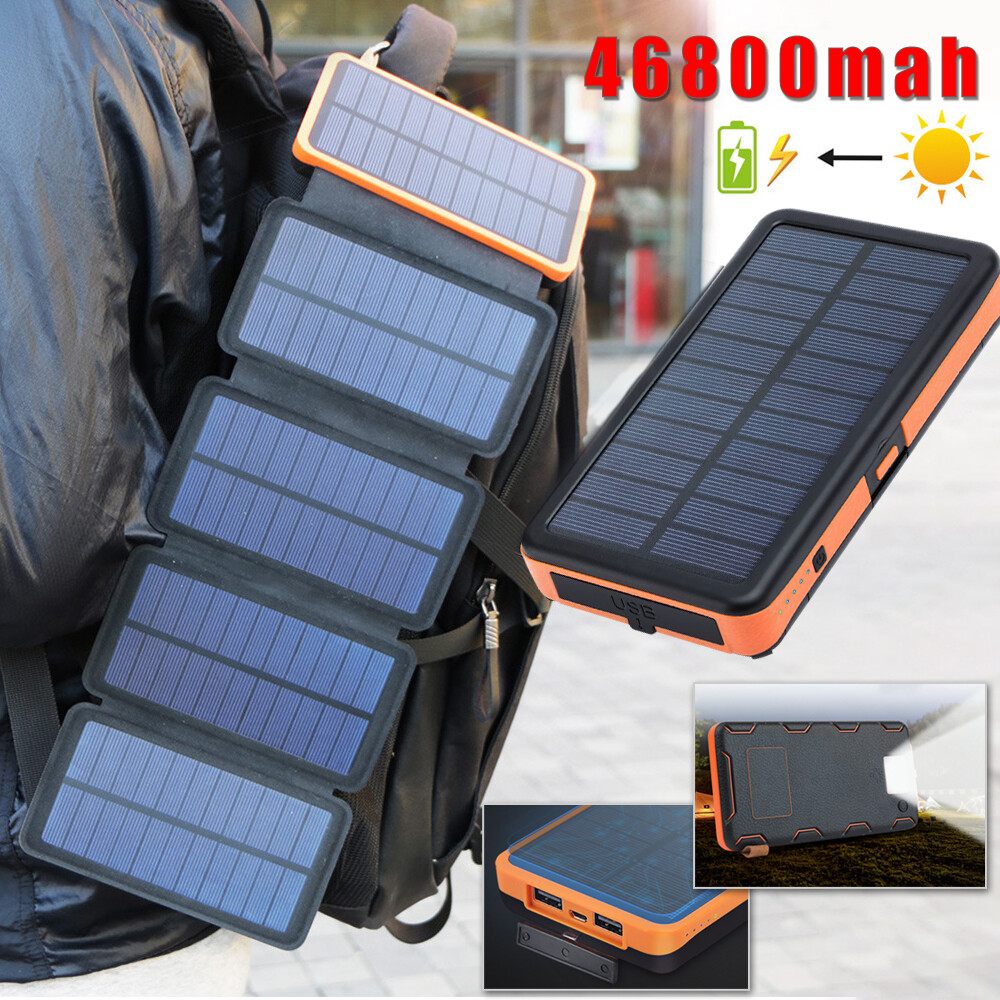 46800mAh Solar Power Bank Folding 6 Solar Panel Portable Charger For Cell Phone