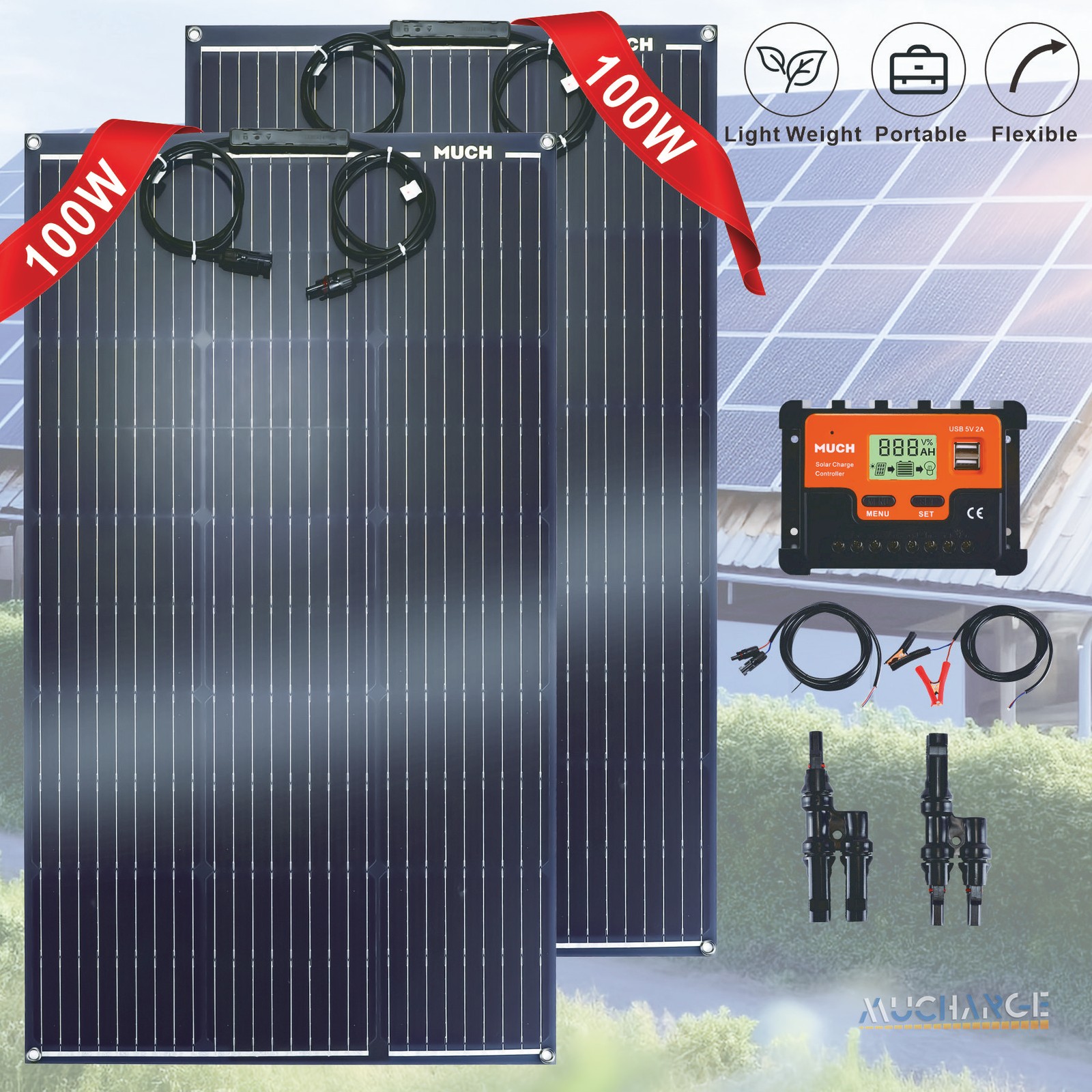100/200 Watt Monocrystalline Flexible Solar Panels Kits for RV/Camper/Boat/Home