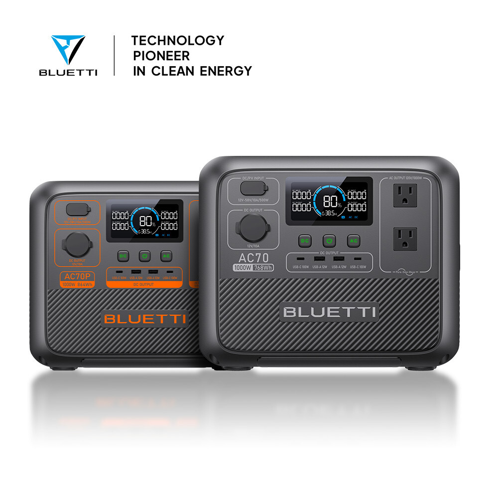 BLUETTI AC70/AC70P 1000W 768Wh/864Wh Portable Power Station LiFePO₄ for RV Trip